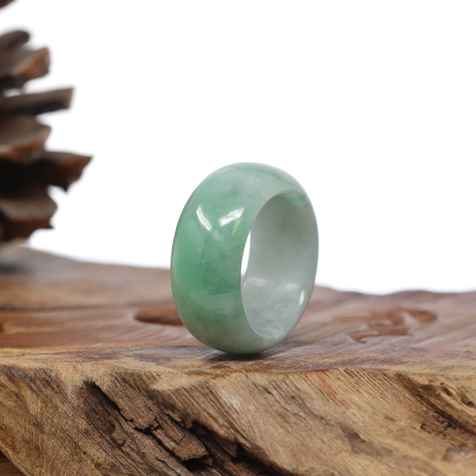 Baikalla Jewelry Jadeite Jade Bangle Bracelet Natural Burmese Green Jadeite Jade Bend Men&#39;s Ring