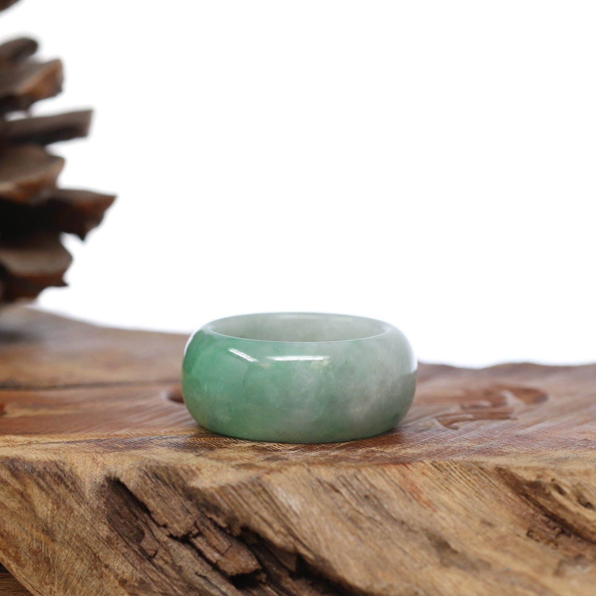 Baikalla Jewelry Jadeite Jade Bangle Bracelet Natural Burmese Green Jadeite Jade Bend Men's Ring