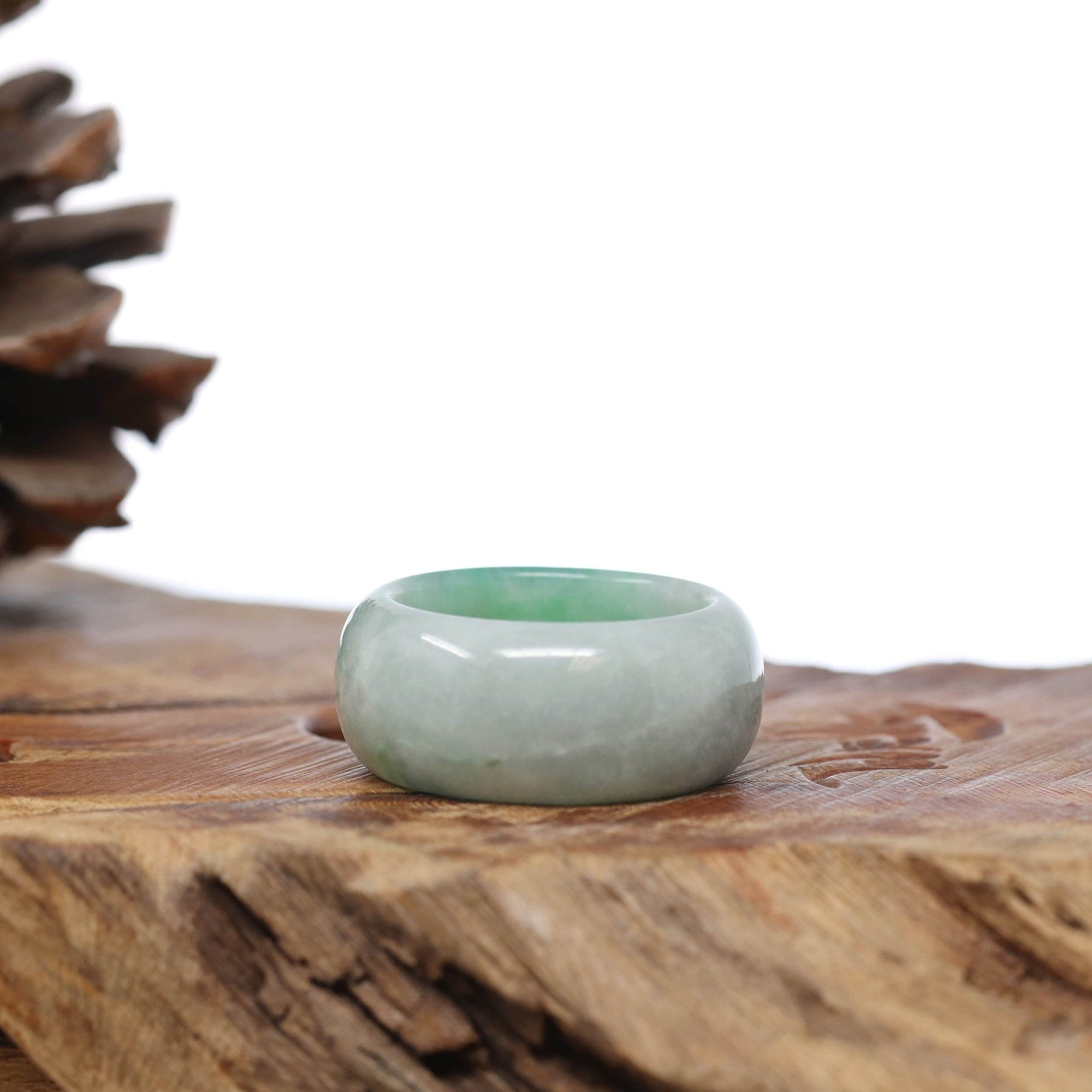 Baikalla Jewelry Jadeite Jade Bangle Bracelet Natural Burmese Green Jadeite Jade Bend Men's Ring