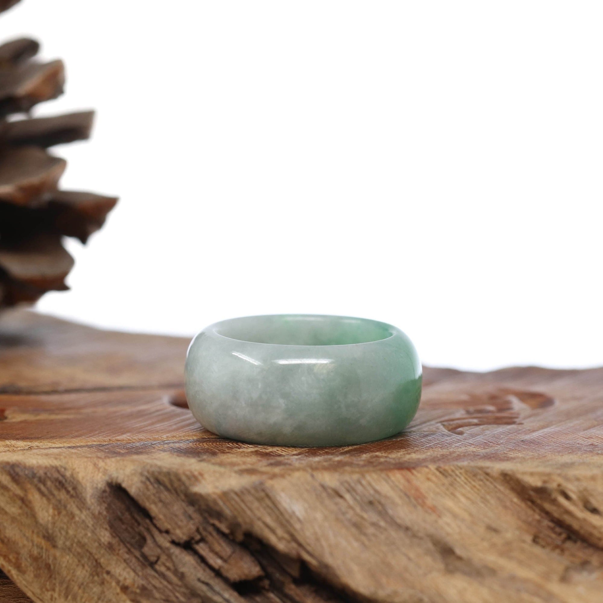 Baikalla Jewelry Jadeite Jade Bangle Bracelet Natural Burmese Green Jadeite Jade Bend Men&#39;s Ring