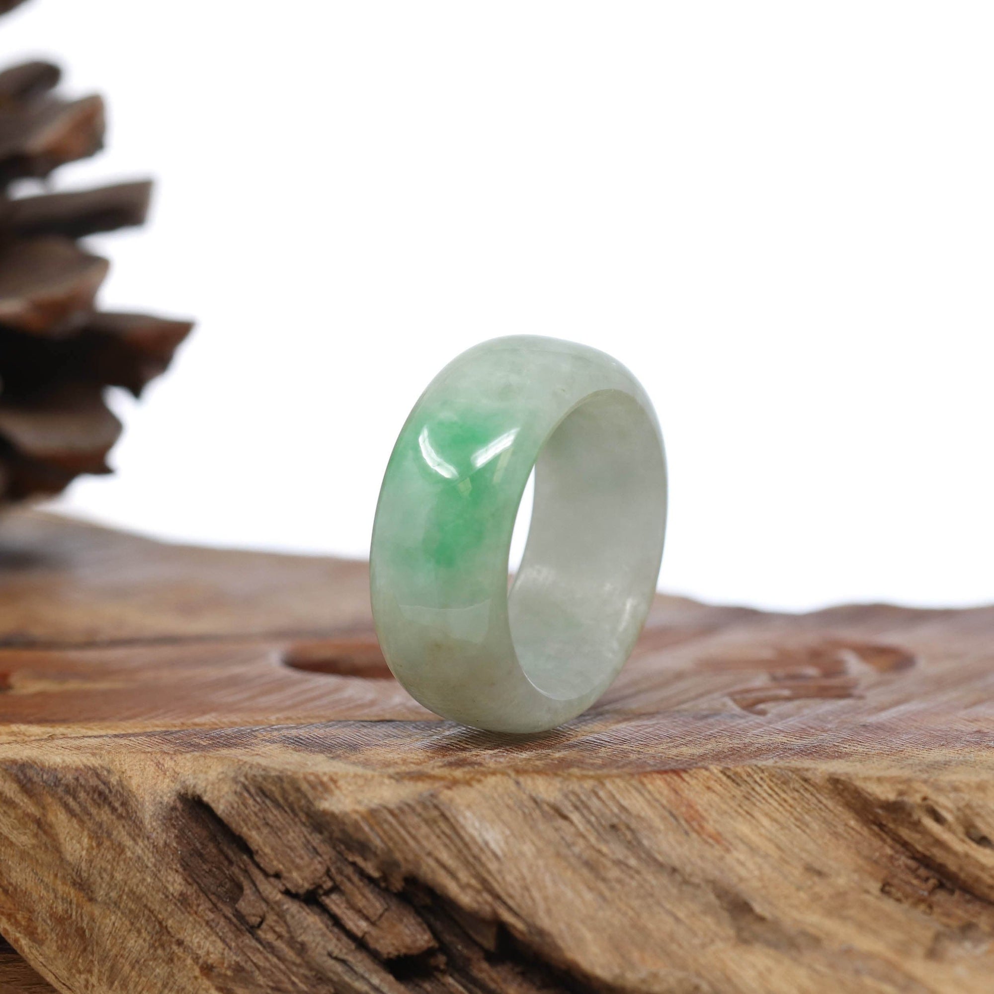 Baikalla Jewelry Jadeite Jade Bangle Bracelet Natural Burmese Green Jadeite Jade Bend Men&#39;s Ring