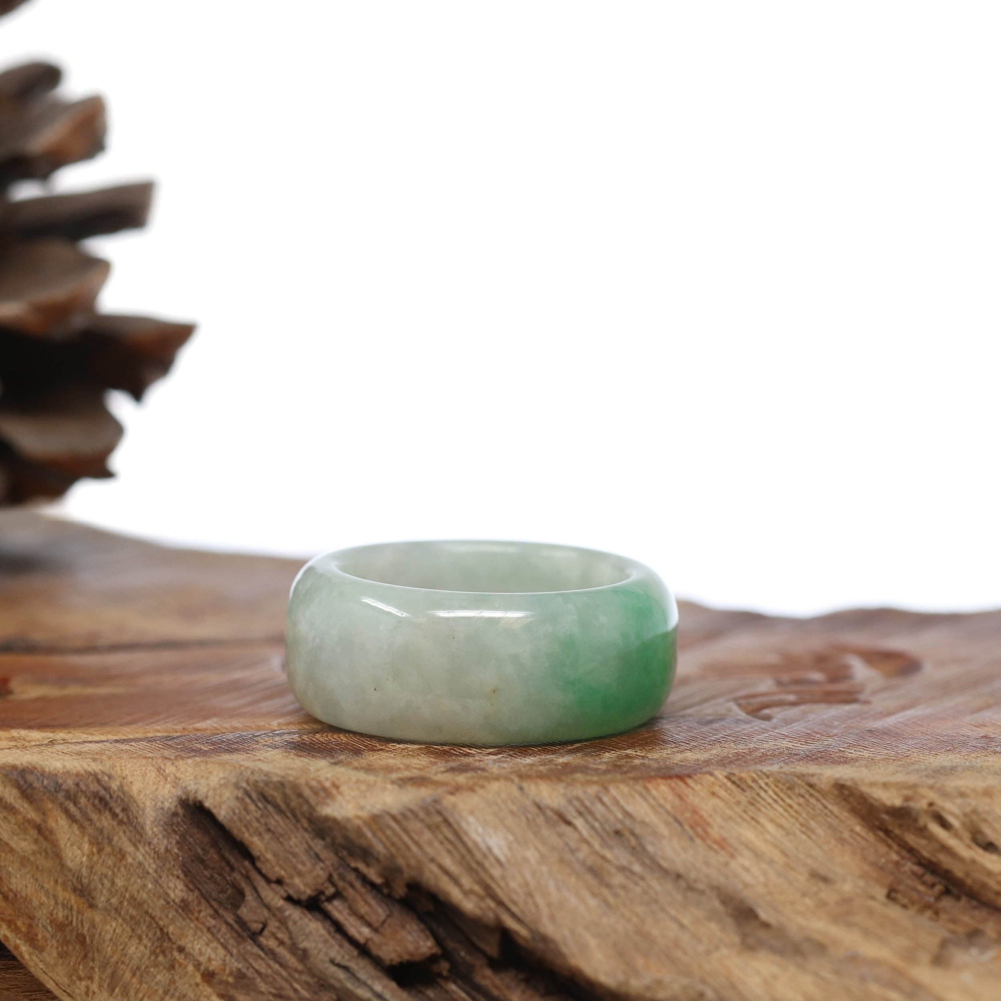 Baikalla Jewelry Jadeite Jade Bangle Bracelet Natural Burmese Green Jadeite Jade Bend Men's Ring