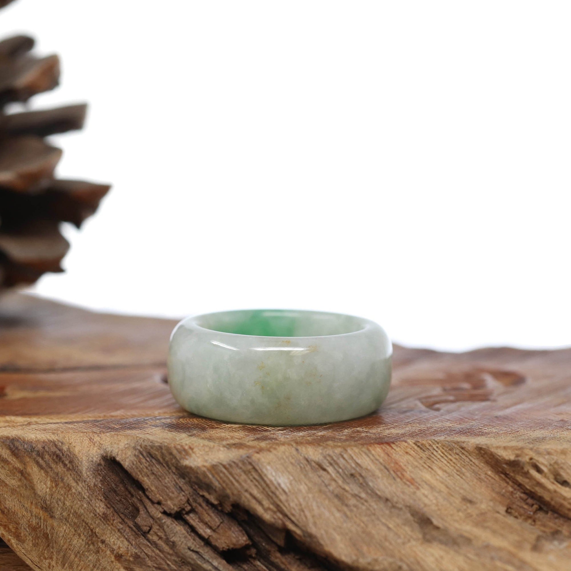 Baikalla Jewelry Jadeite Jade Bangle Bracelet Natural Burmese Green Jadeite Jade Bend Men&#39;s Ring