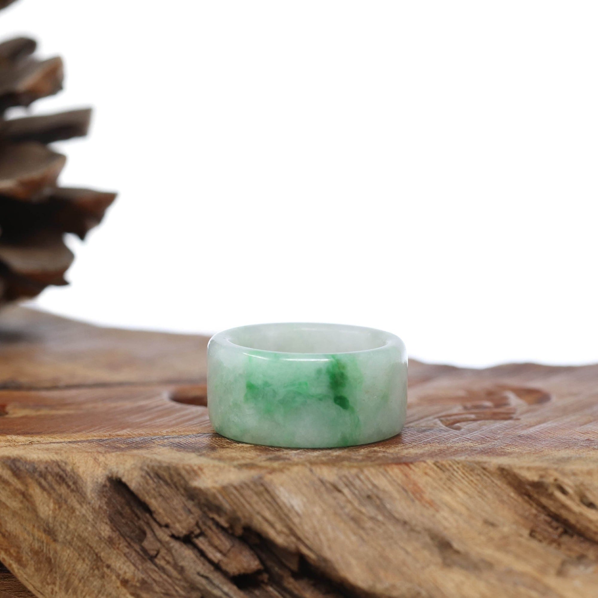 Baikalla Jewelry Jadeite Jade Bangle Bracelet Natural Burmese Green Jadeite Jade Bend Men&#39;s Ring