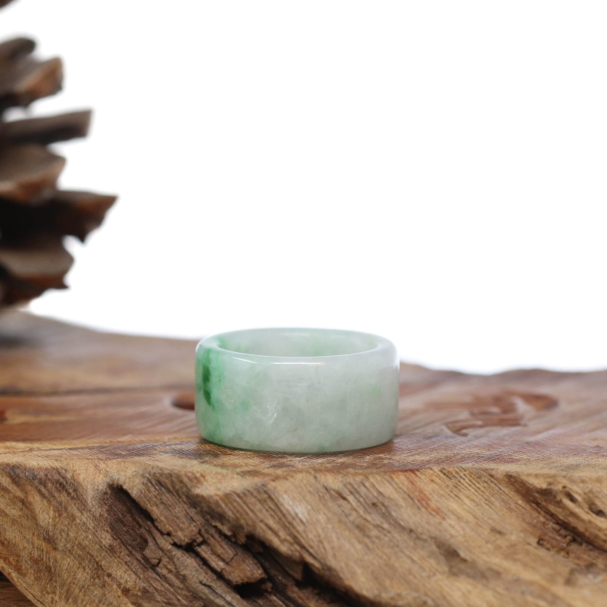 Baikalla Jewelry Jadeite Jade Bangle Bracelet Natural Burmese Green Jadeite Jade Bend Men&#39;s Ring