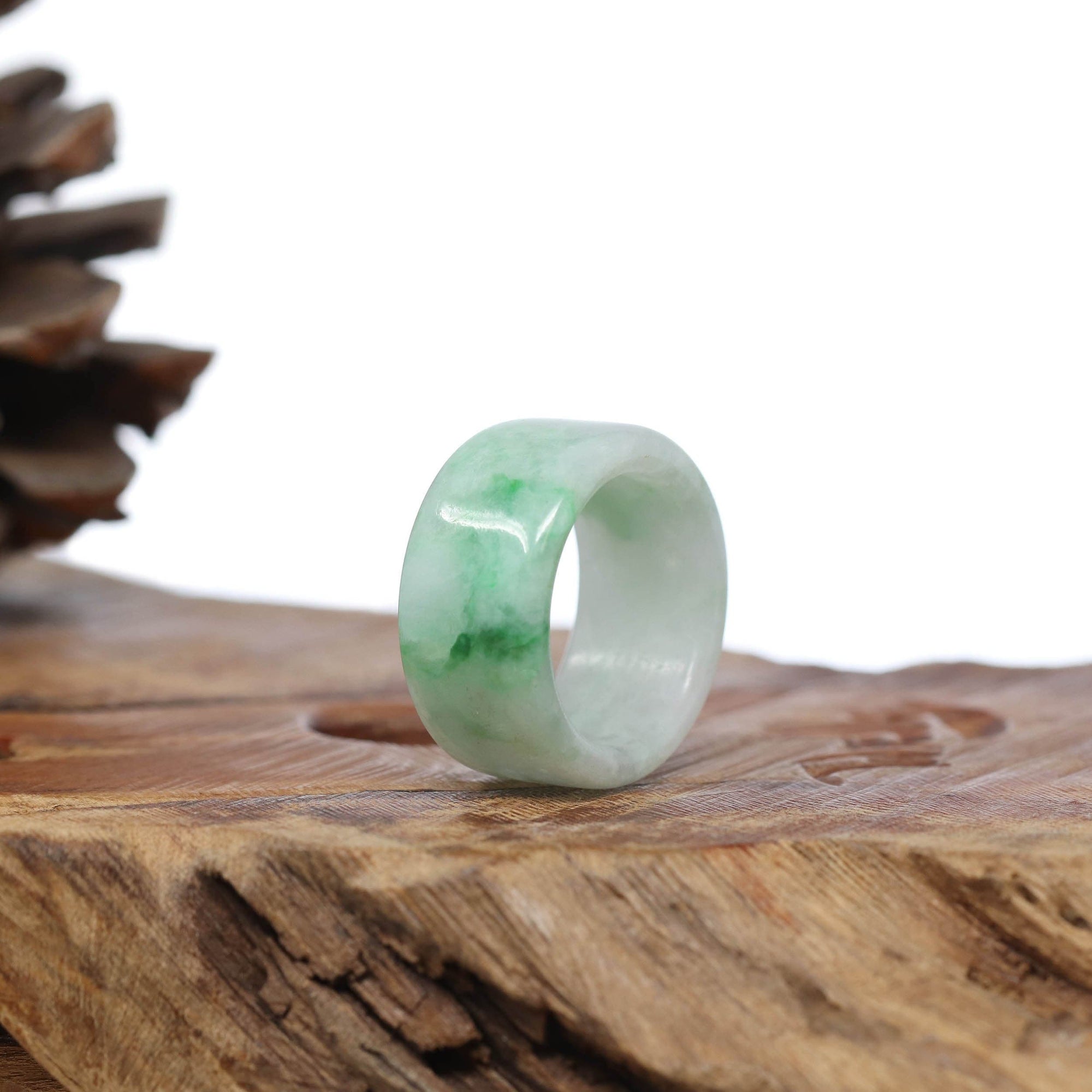 Baikalla Jewelry Jadeite Jade Bangle Bracelet Natural Burmese Green Jadeite Jade Bend Men's Ring