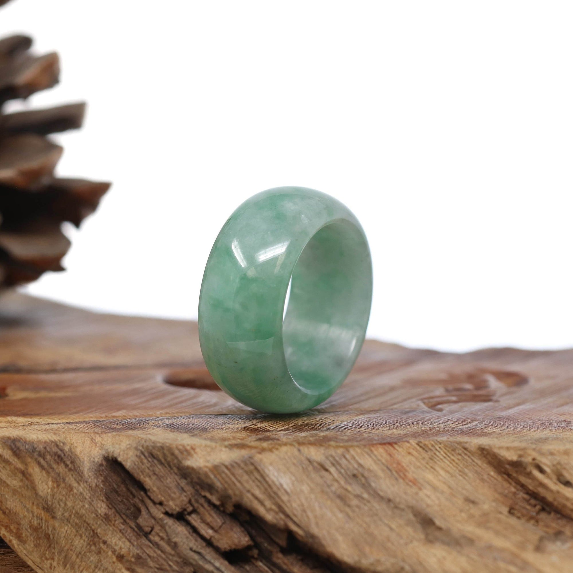 Baikalla Jewelry Jadeite Jade Bangle Bracelet Natural Burmese Green Jadeite Jade Bend Men&#39;s Ring