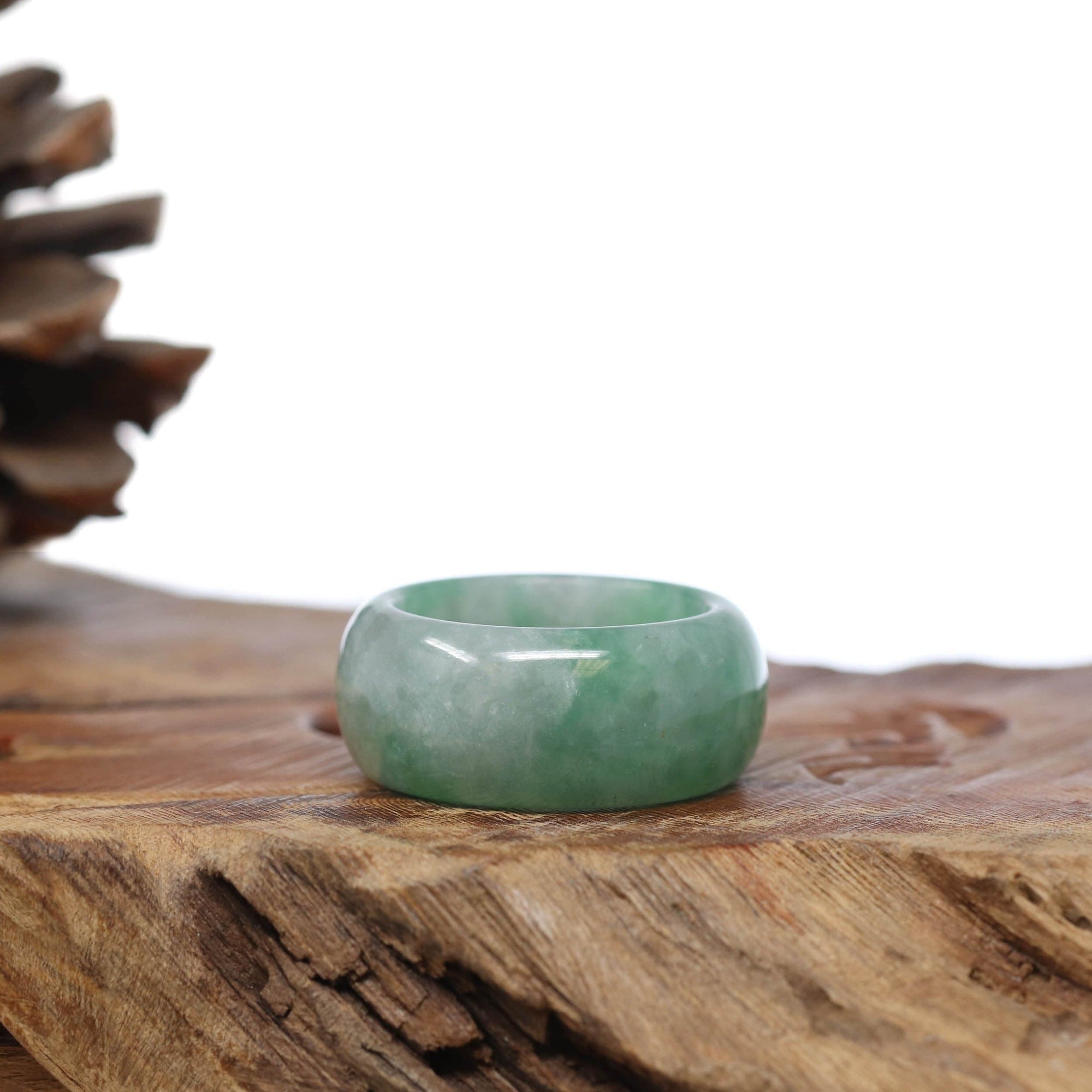 Baikalla Jewelry Jadeite Jade Bangle Bracelet Natural Burmese Green Jadeite Jade Bend Men's Ring