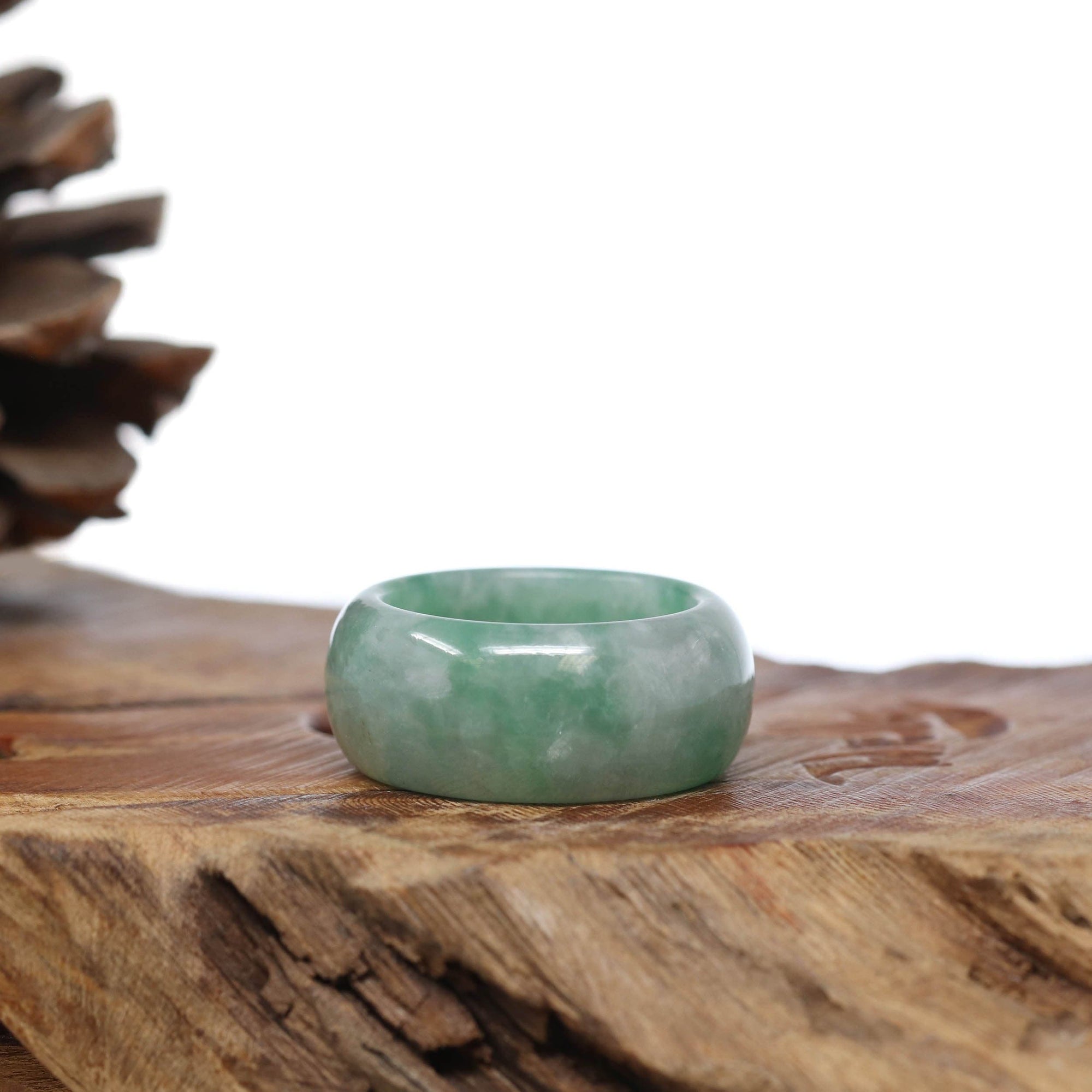 Baikalla Jewelry Jadeite Jade Bangle Bracelet Natural Burmese Green Jadeite Jade Bend Men's Ring