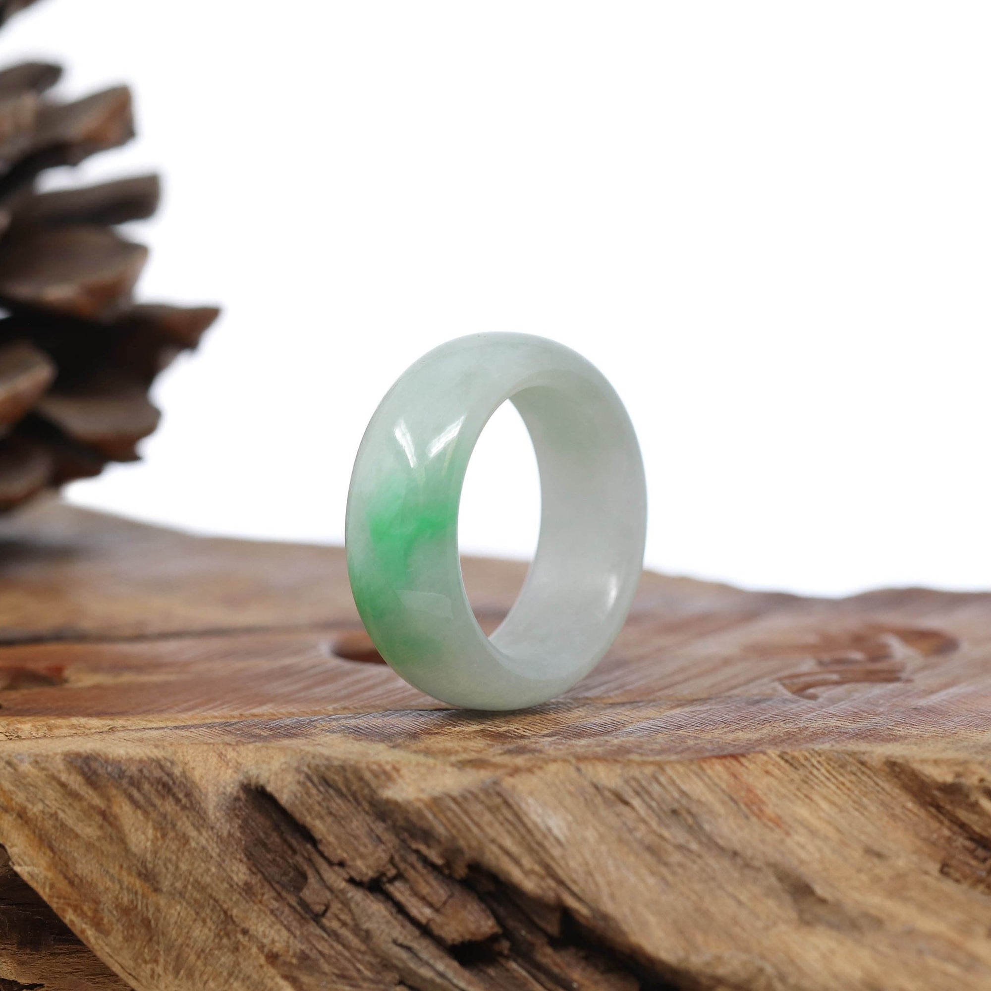 Baikalla Jewelry Jadeite Jade Bangle Bracelet Natural Burmese Green Jadeite Jade Bend Men&#39;s Ring