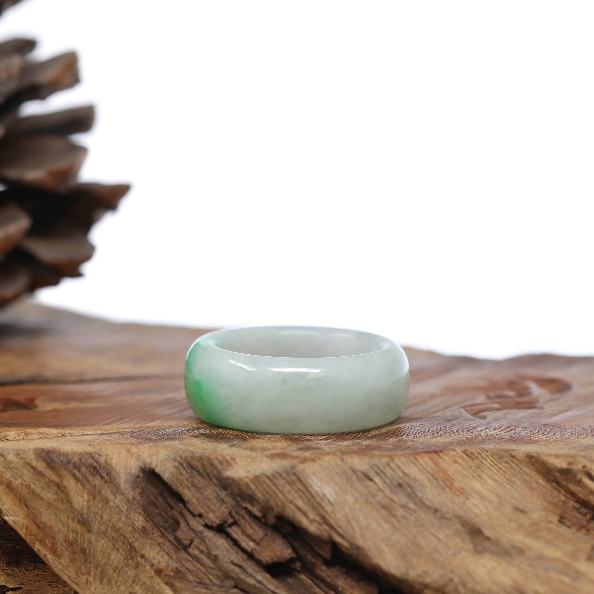 Baikalla Jewelry Jadeite Jade Bangle Bracelet Natural Burmese Green Jadeite Jade Bend Men's Ring