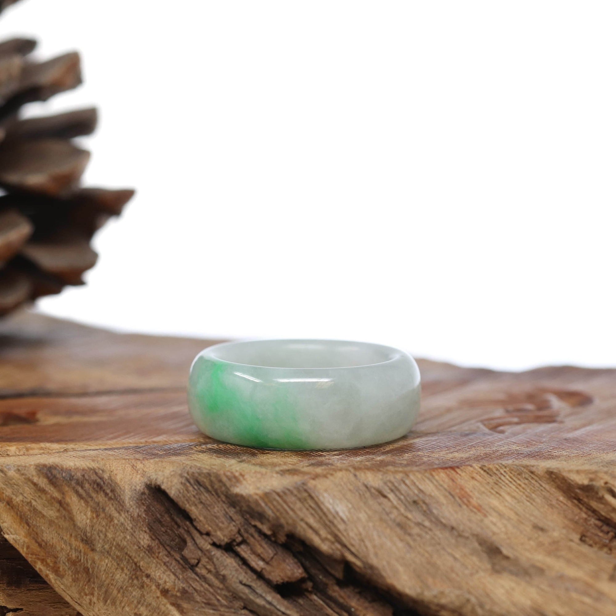 Baikalla Jewelry Jadeite Jade Bangle Bracelet Natural Burmese Green Jadeite Jade Bend Men's Ring