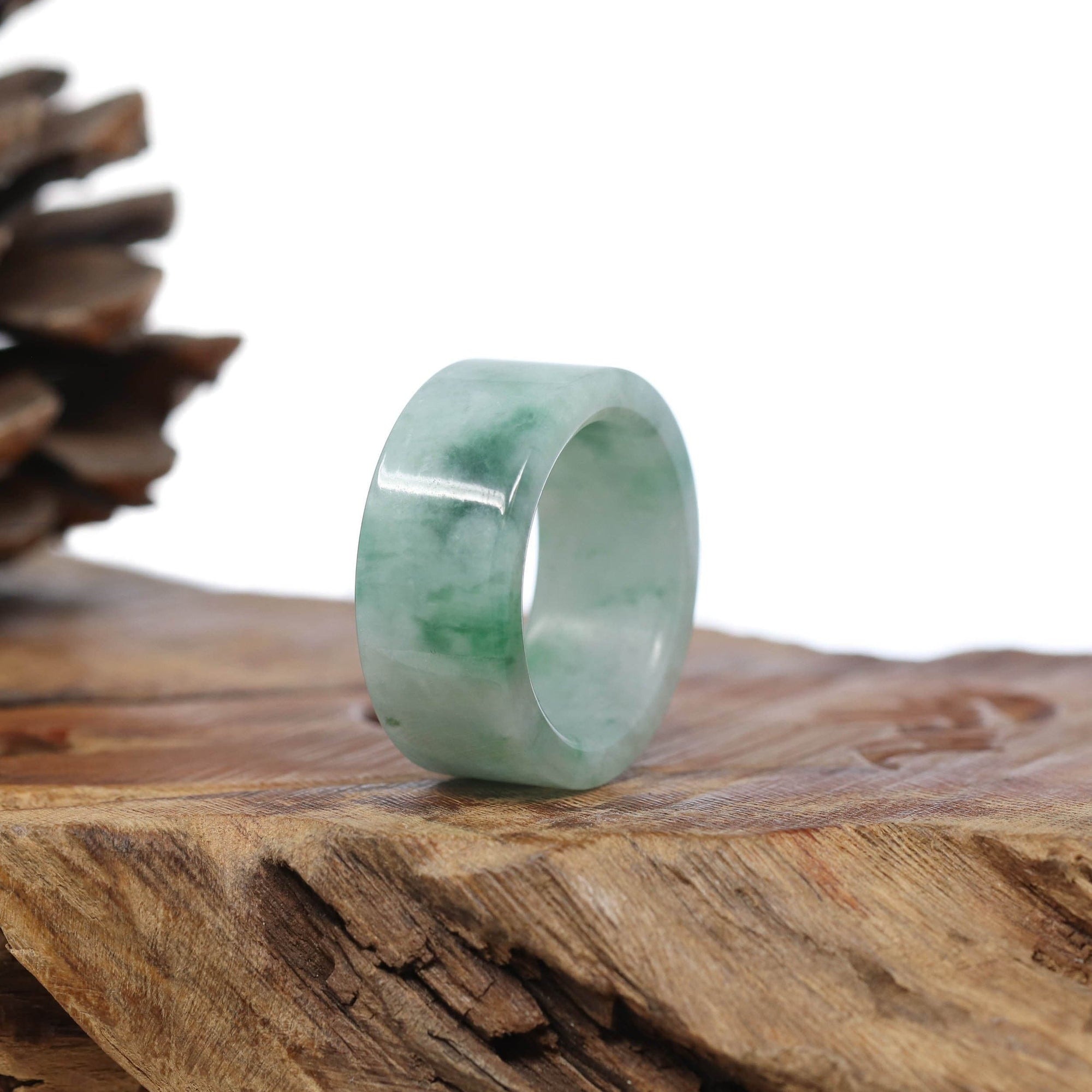 Baikalla Jewelry Jadeite Jade Bangle Bracelet Natural Burmese Green Jadeite Jade Bend Men&#39;s Ring