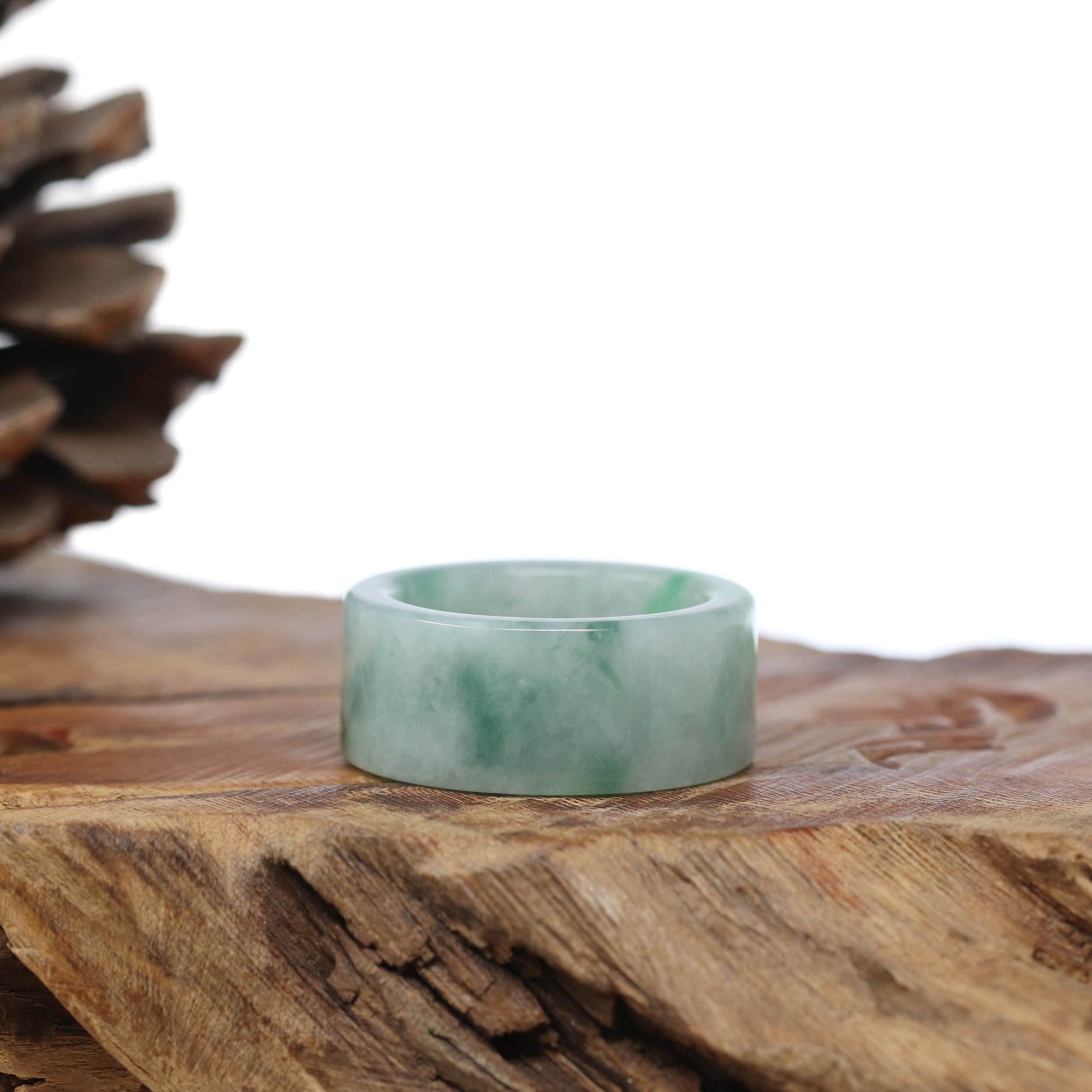 Baikalla Jewelry Jadeite Jade Bangle Bracelet Natural Burmese Green Jadeite Jade Bend Men&#39;s Ring