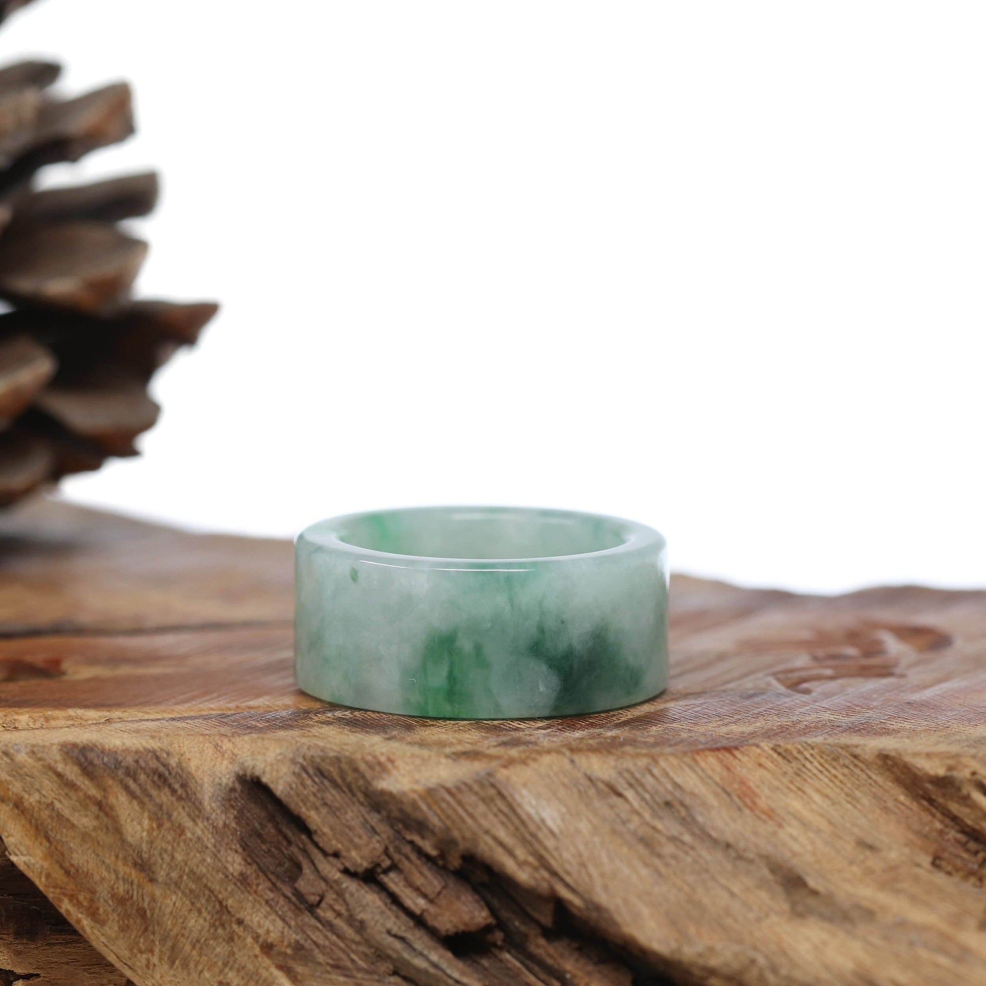 Baikalla Jewelry Jadeite Jade Bangle Bracelet Natural Burmese Green Jadeite Jade Bend Men's Ring