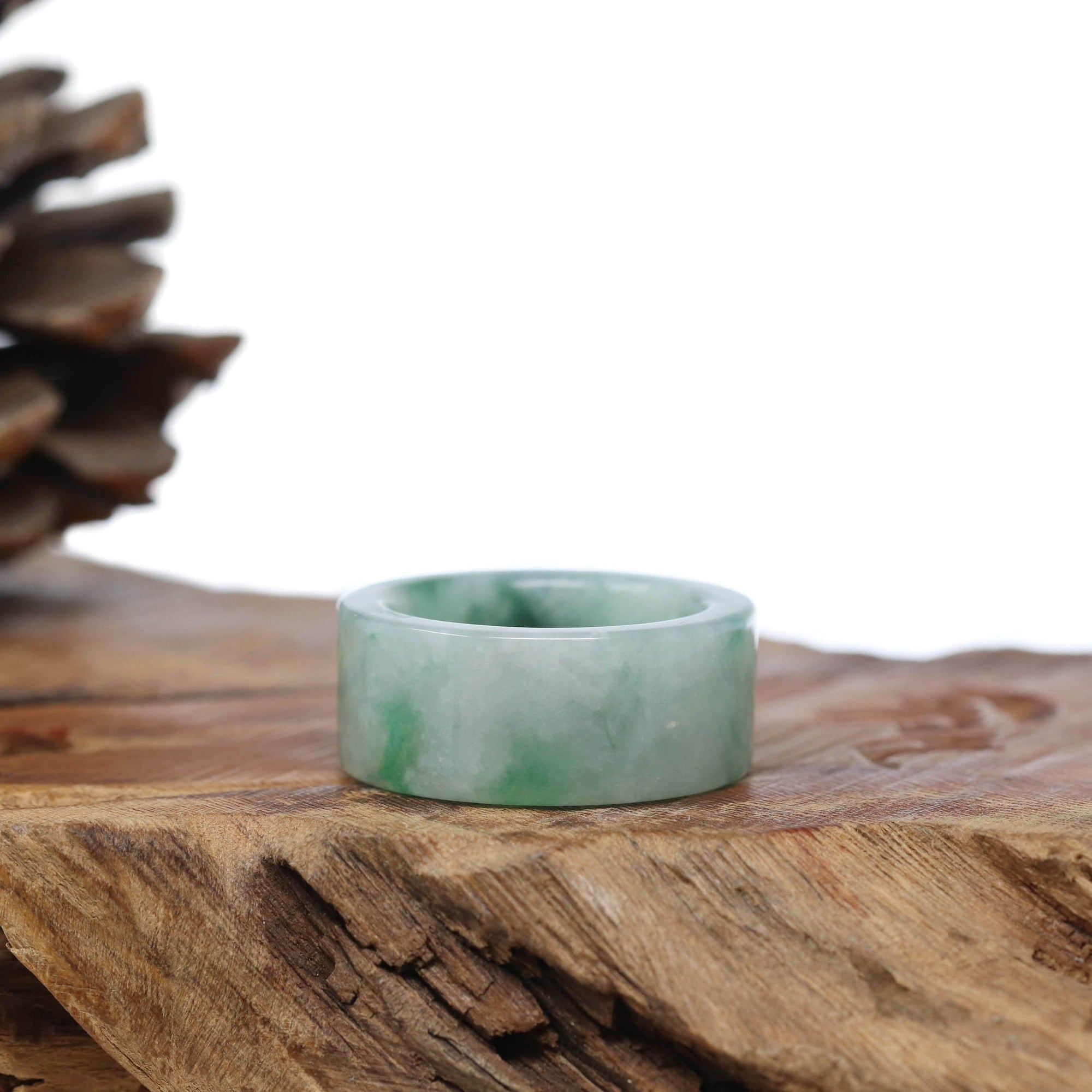 Baikalla Jewelry Jadeite Jade Bangle Bracelet Natural Burmese Green Jadeite Jade Bend Men&#39;s Ring