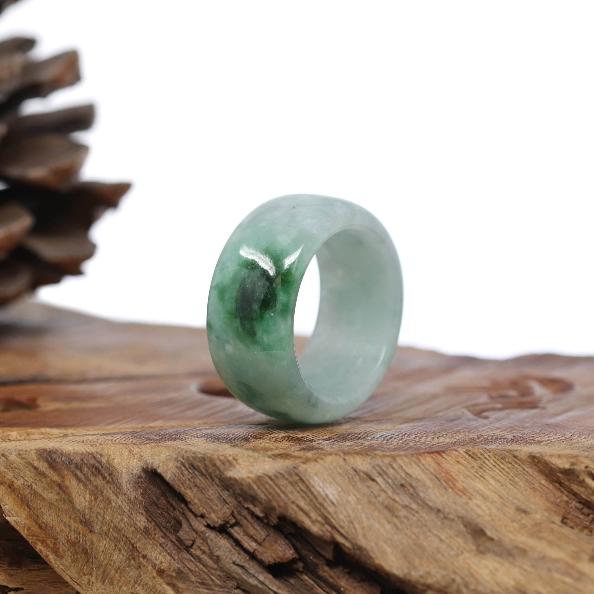 Baikalla Jewelry Jadeite Jade Bangle Bracelet Natural Burmese Green Jadeite Jade Bend Men's Ring