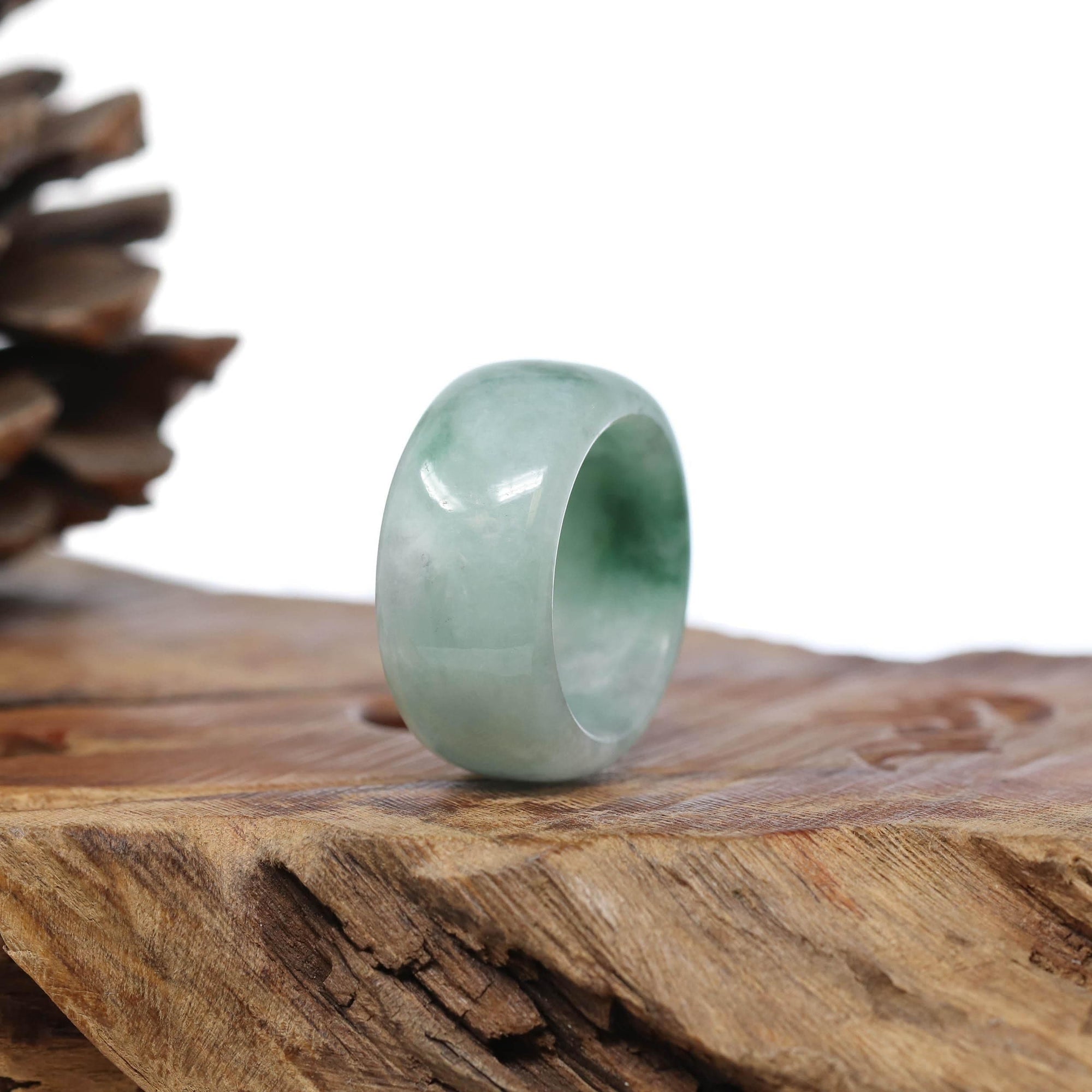 Baikalla Jewelry Jadeite Jade Bangle Bracelet Natural Burmese Green Jadeite Jade Bend Men's Ring