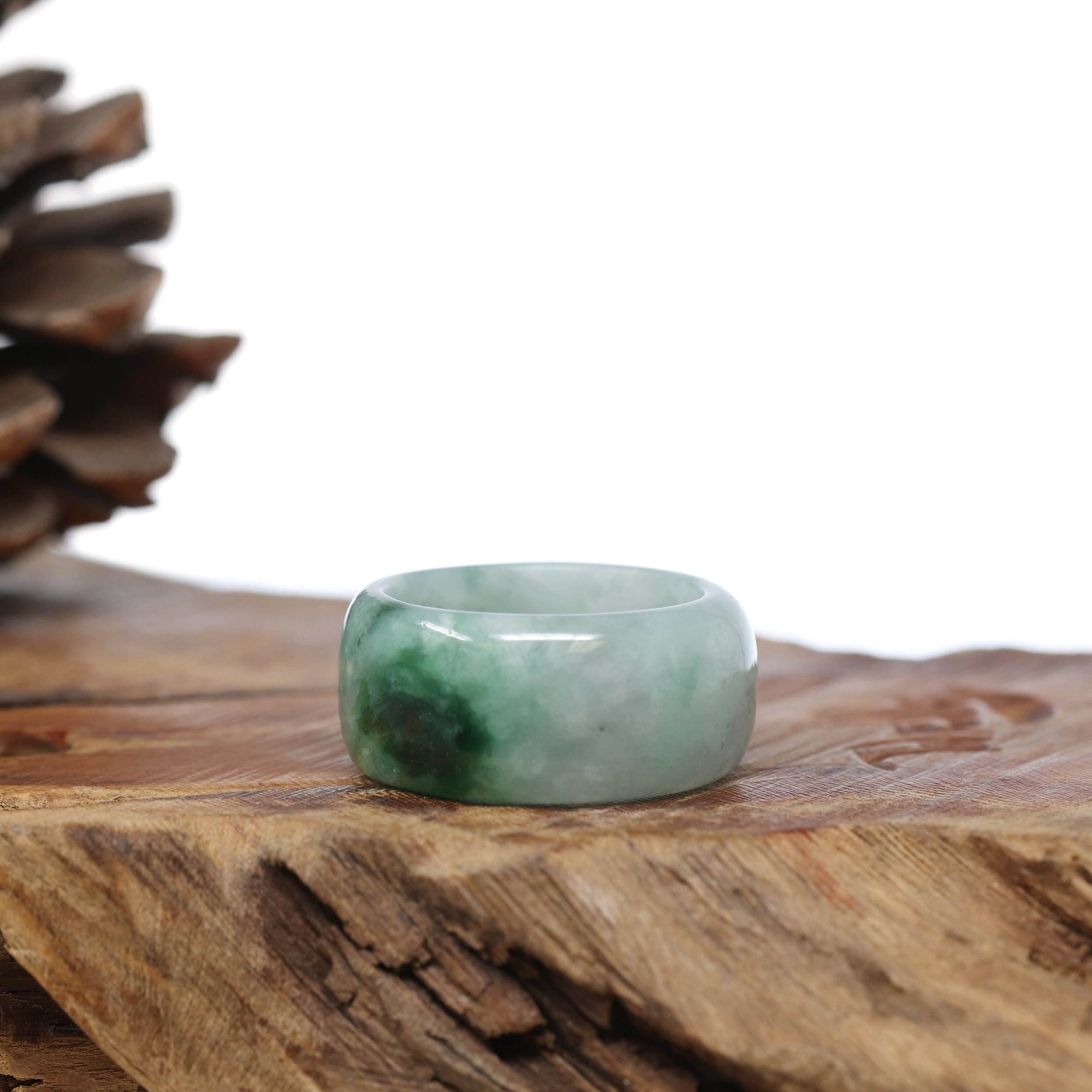 Baikalla Jewelry Jadeite Jade Bangle Bracelet Natural Burmese Green Jadeite Jade Bend Men&#39;s Ring