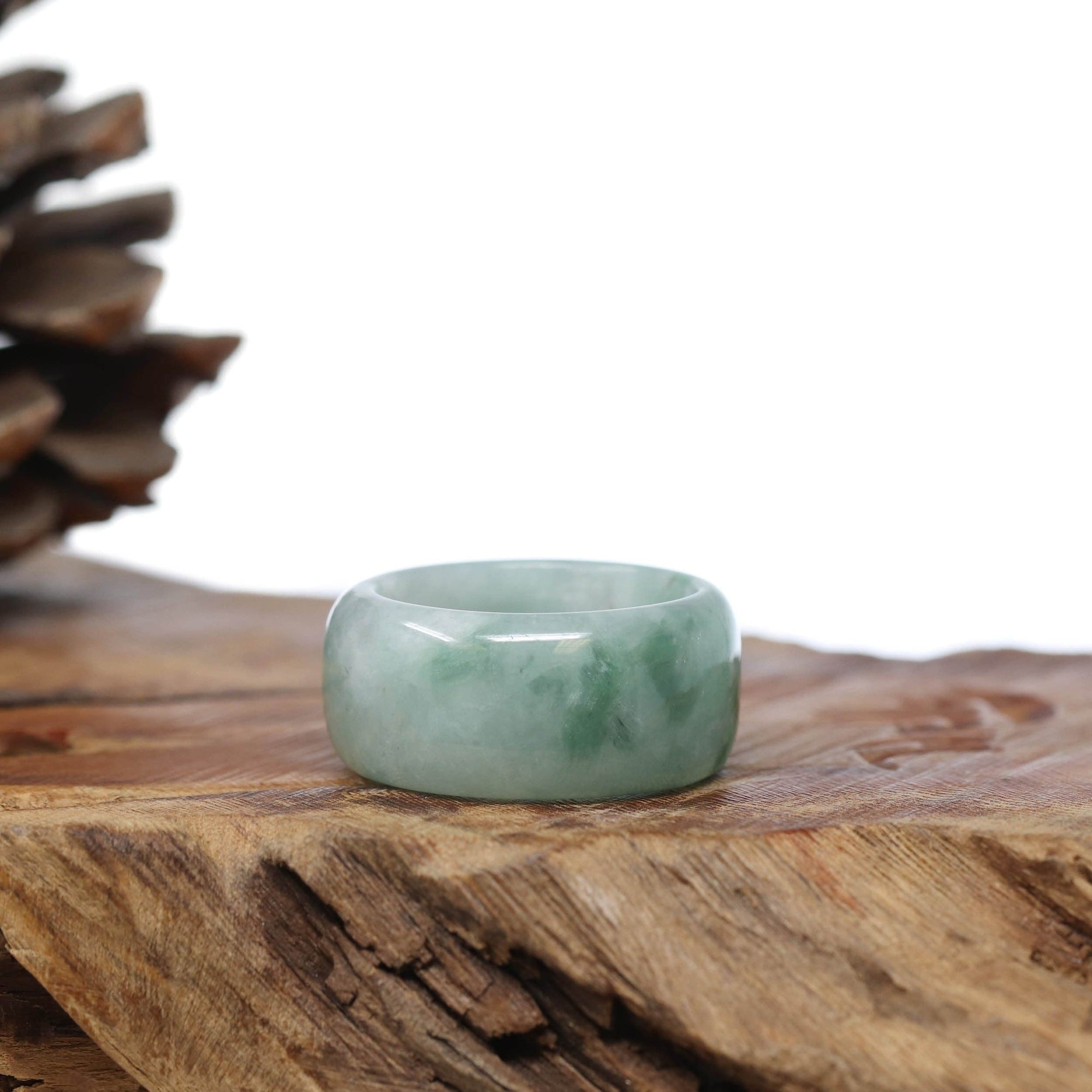 Baikalla Jewelry Jadeite Jade Bangle Bracelet Natural Burmese Green Jadeite Jade Bend Men's Ring