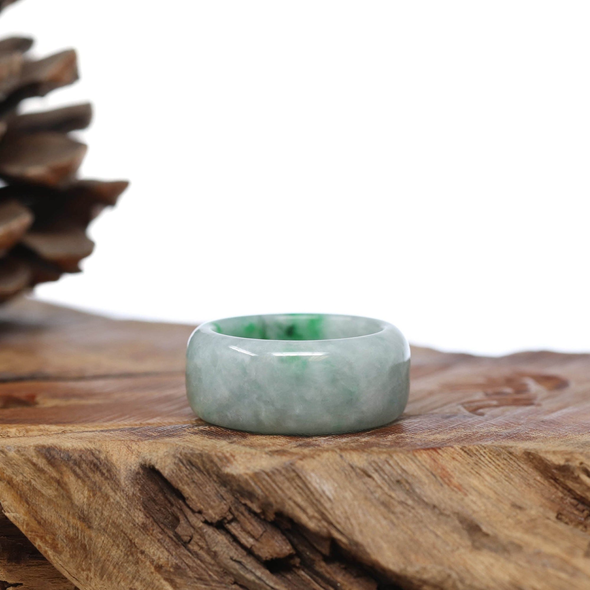 Baikalla Jewelry Jadeite Jade Bangle Bracelet Natural Burmese Green Jadeite Jade Bend Men's Ring