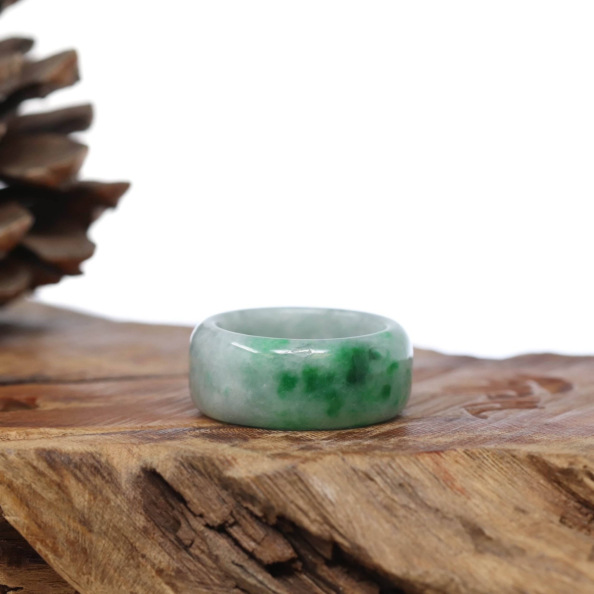 Baikalla Jewelry Jadeite Jade Bangle Bracelet Natural Burmese Green Jadeite Jade Bend Men&#39;s Ring