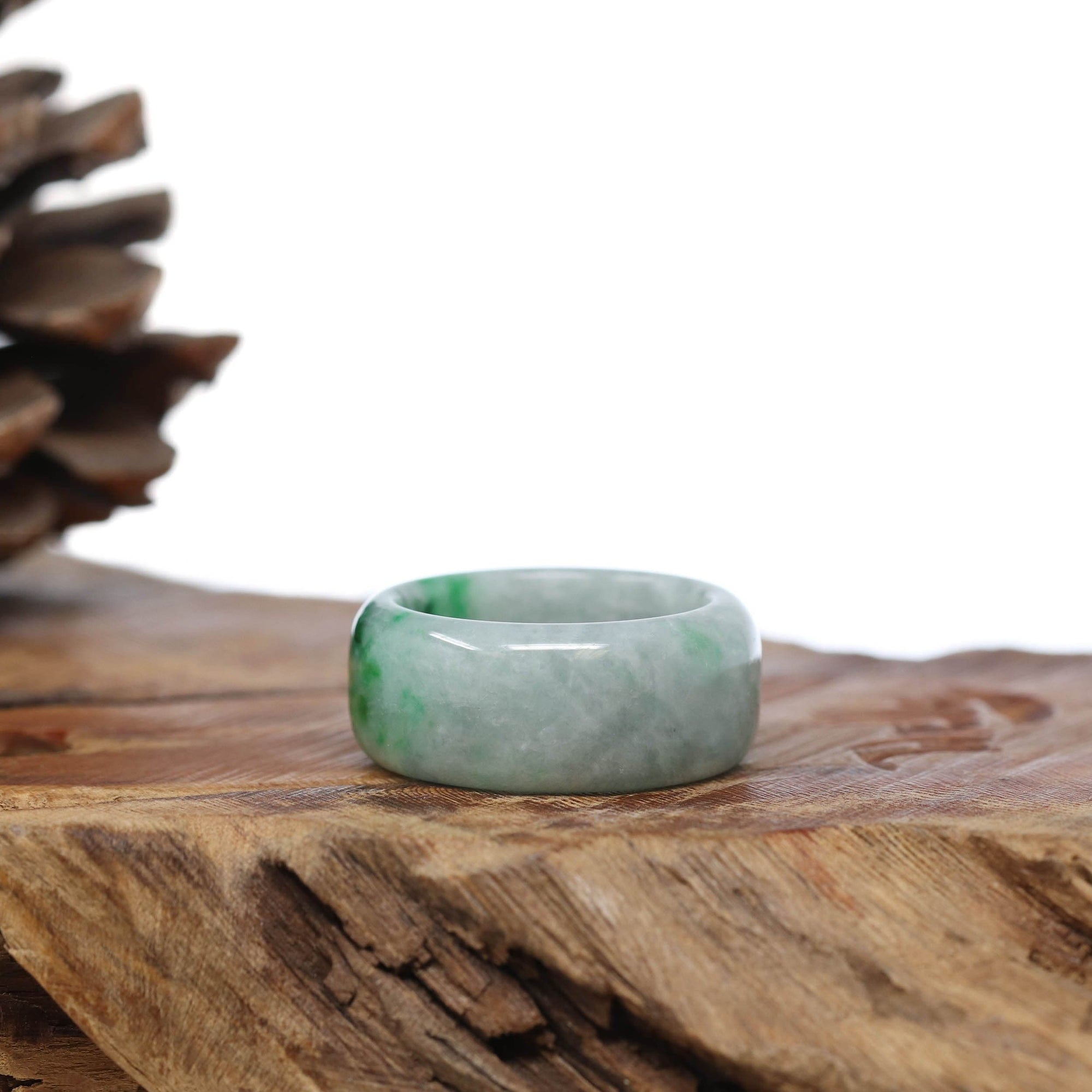 Baikalla Jewelry Jadeite Jade Bangle Bracelet Natural Burmese Green Jadeite Jade Bend Men's Ring