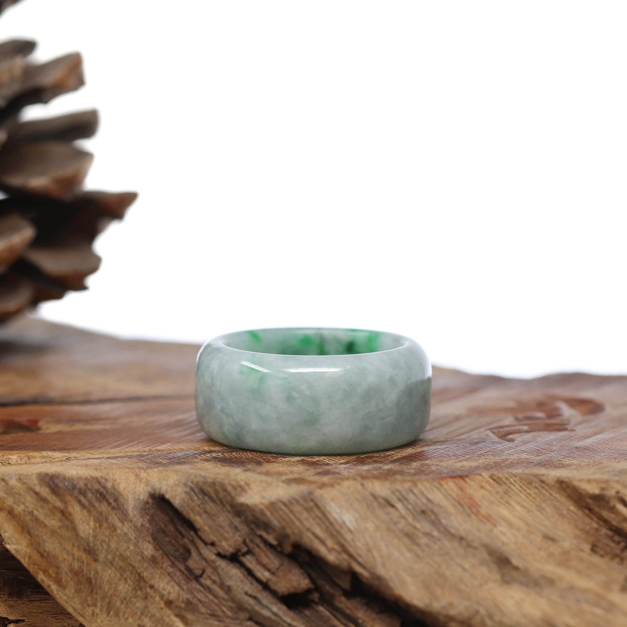 Baikalla Jewelry Jadeite Jade Bangle Bracelet Natural Burmese Green Jadeite Jade Bend Men's Ring