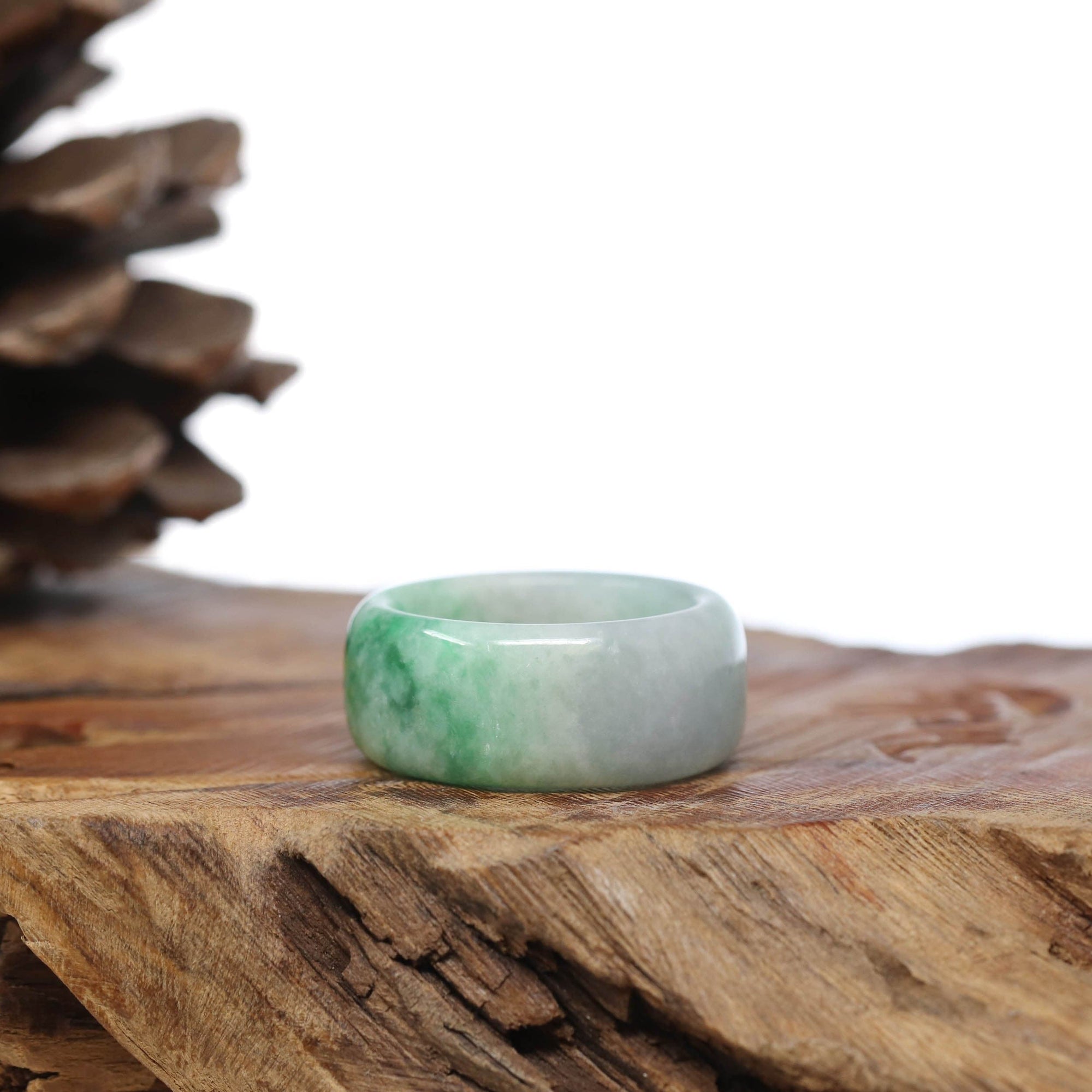 Baikalla Jewelry Jadeite Jade Bangle Bracelet Natural Burmese Green Jadeite Jade Bend Men&#39;s Ring