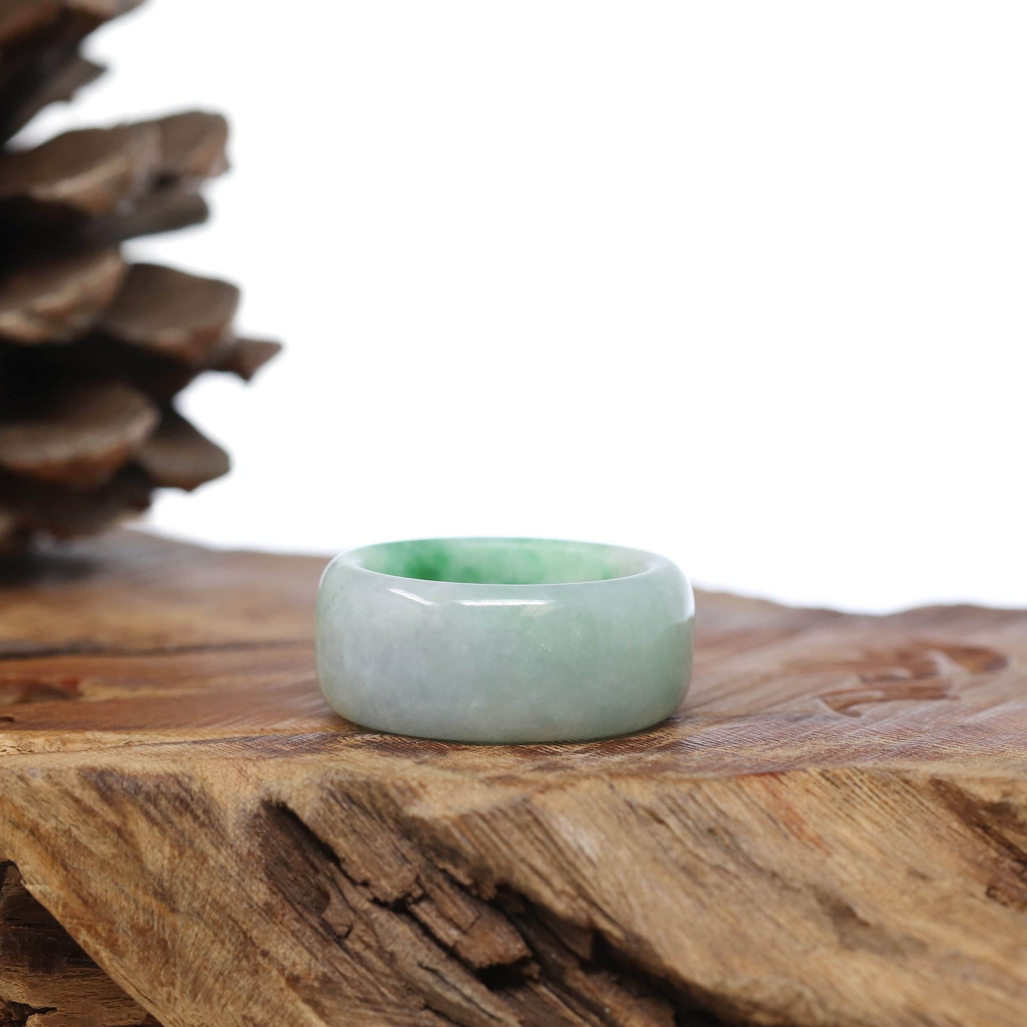 Baikalla Jewelry Jadeite Jade Bangle Bracelet Natural Burmese Green Jadeite Jade Bend Men's Ring