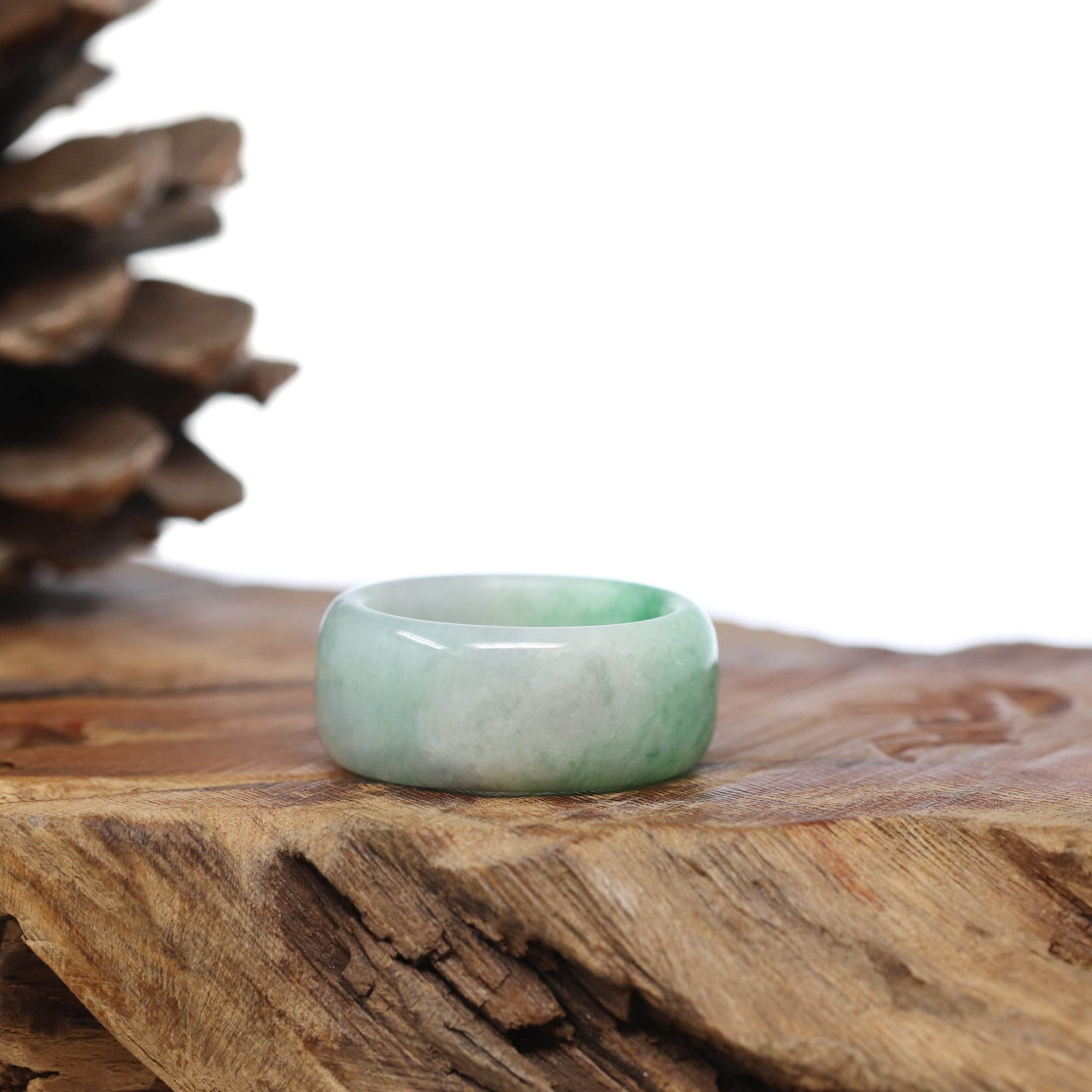 Baikalla Jewelry Jadeite Jade Bangle Bracelet Natural Burmese Green Jadeite Jade Bend Men&#39;s Ring