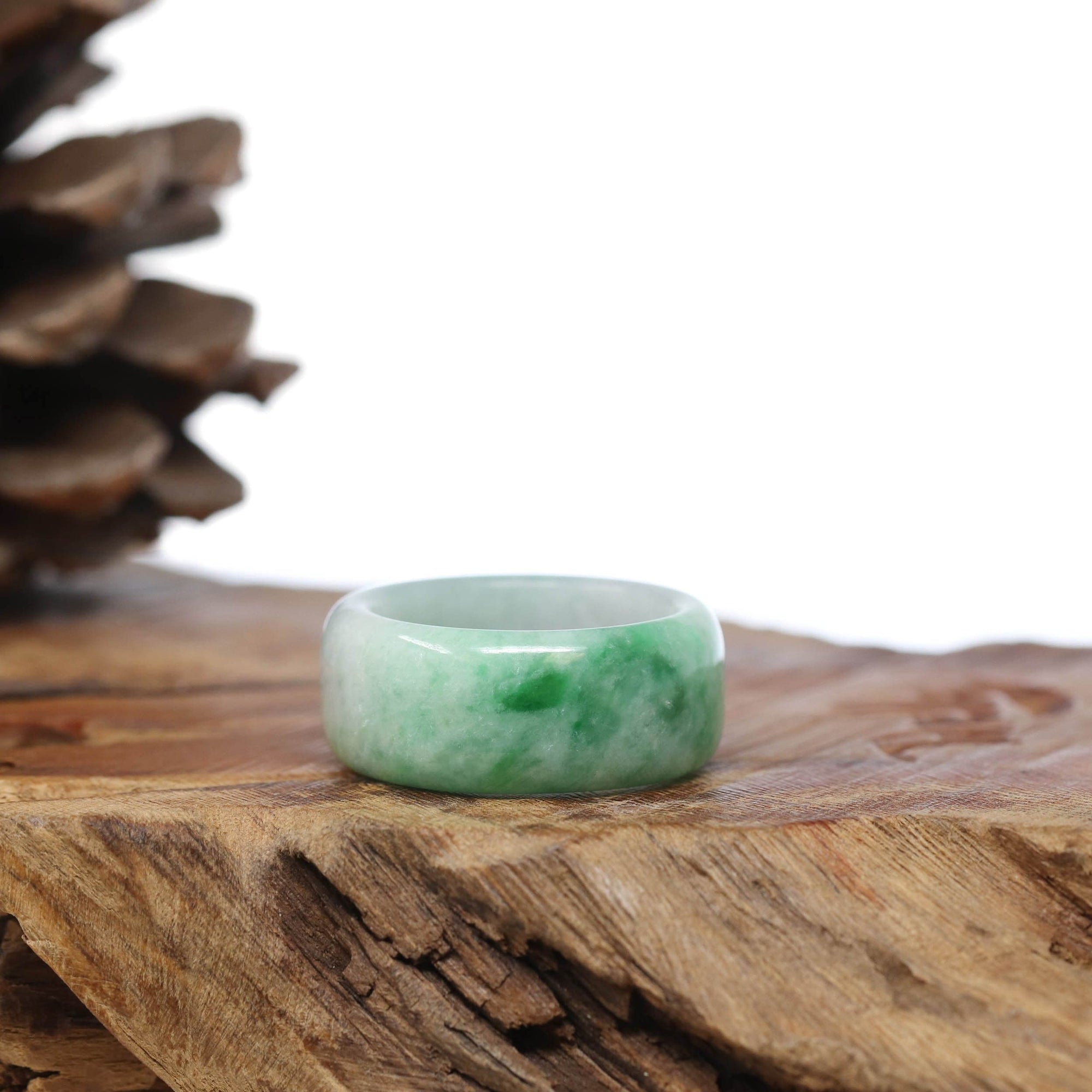 Baikalla Jewelry Jadeite Jade Bangle Bracelet Natural Burmese Green Jadeite Jade Bend Men&#39;s Ring