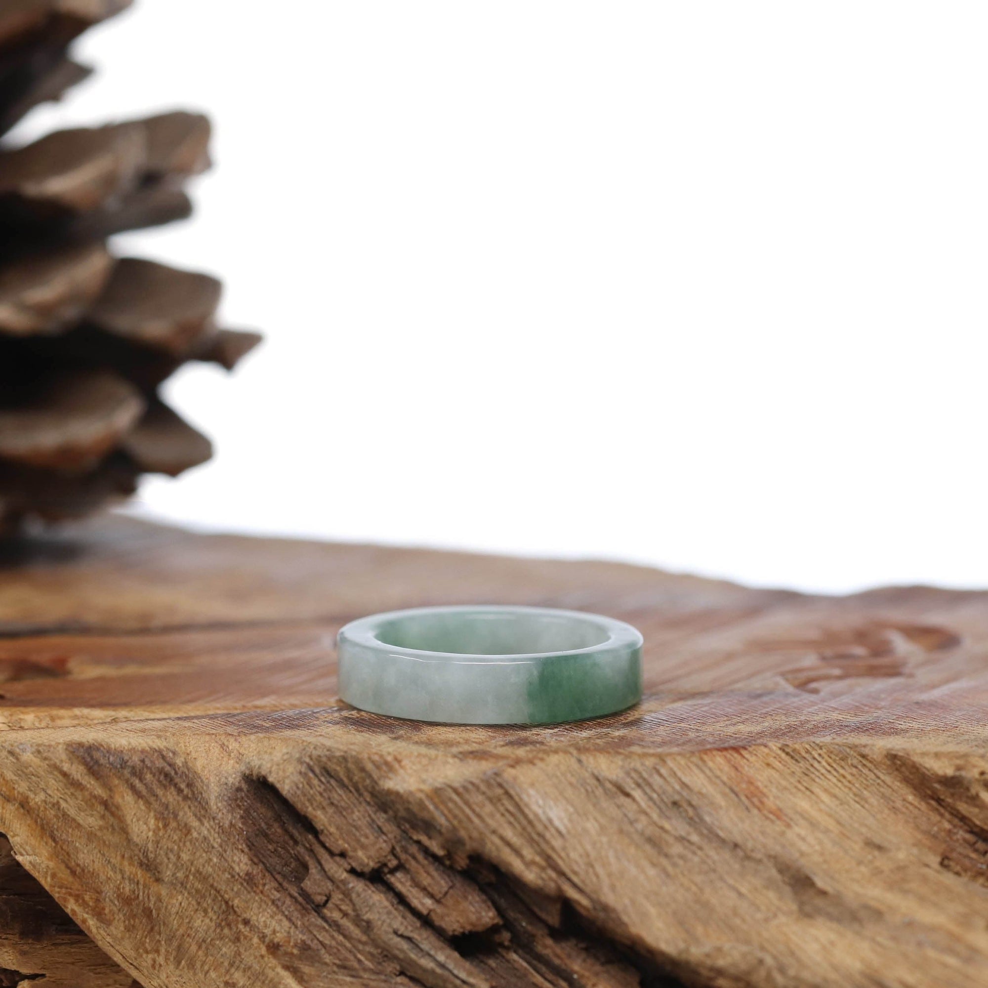 Baikalla Jewelry Jadeite Jade Bangle Bracelet Natural Burmese Green Jadeite Jade Bend Men&#39;s Ring