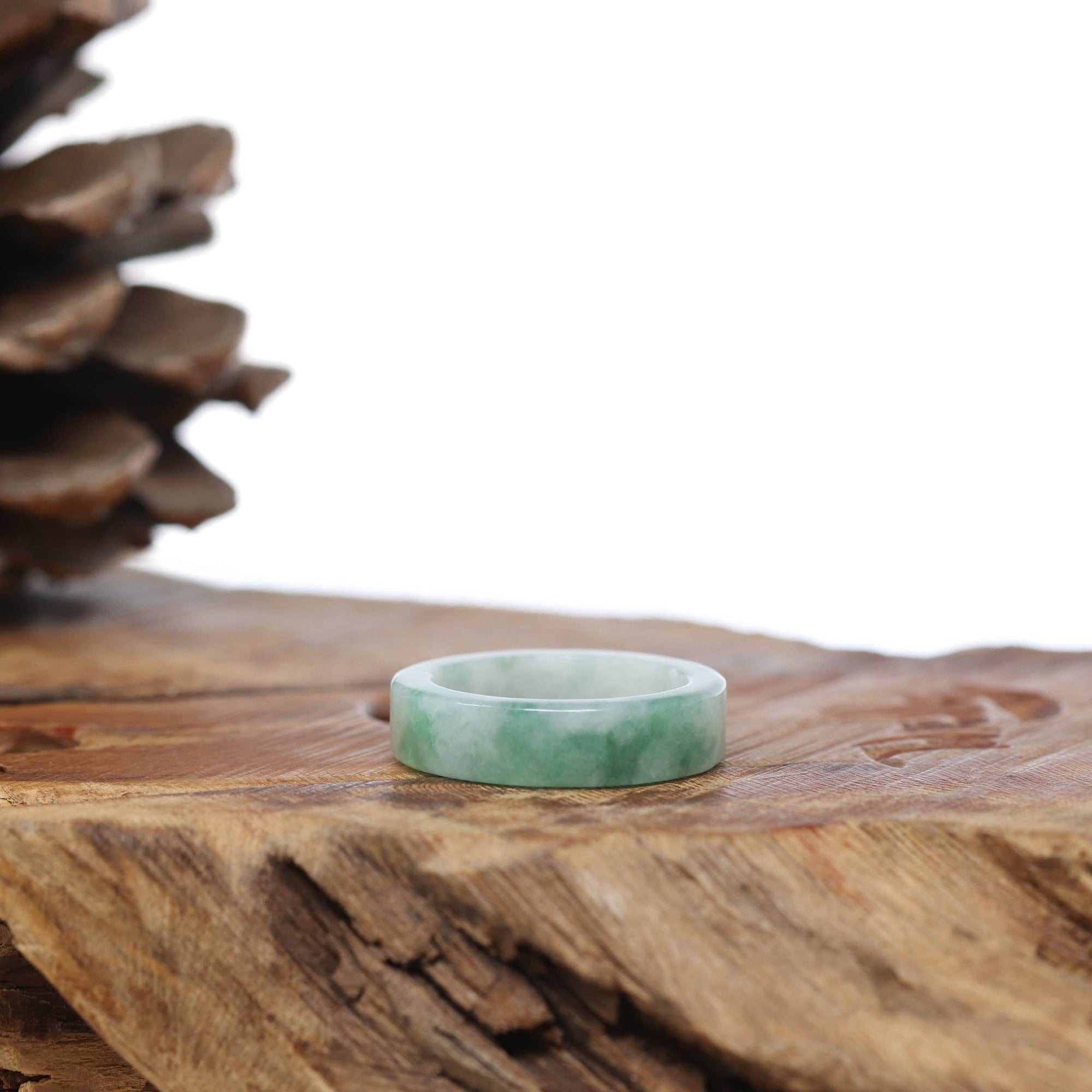 Baikalla Jewelry Jadeite Jade Bangle Bracelet Natural Burmese Green Jadeite Jade Bend Men's Ring