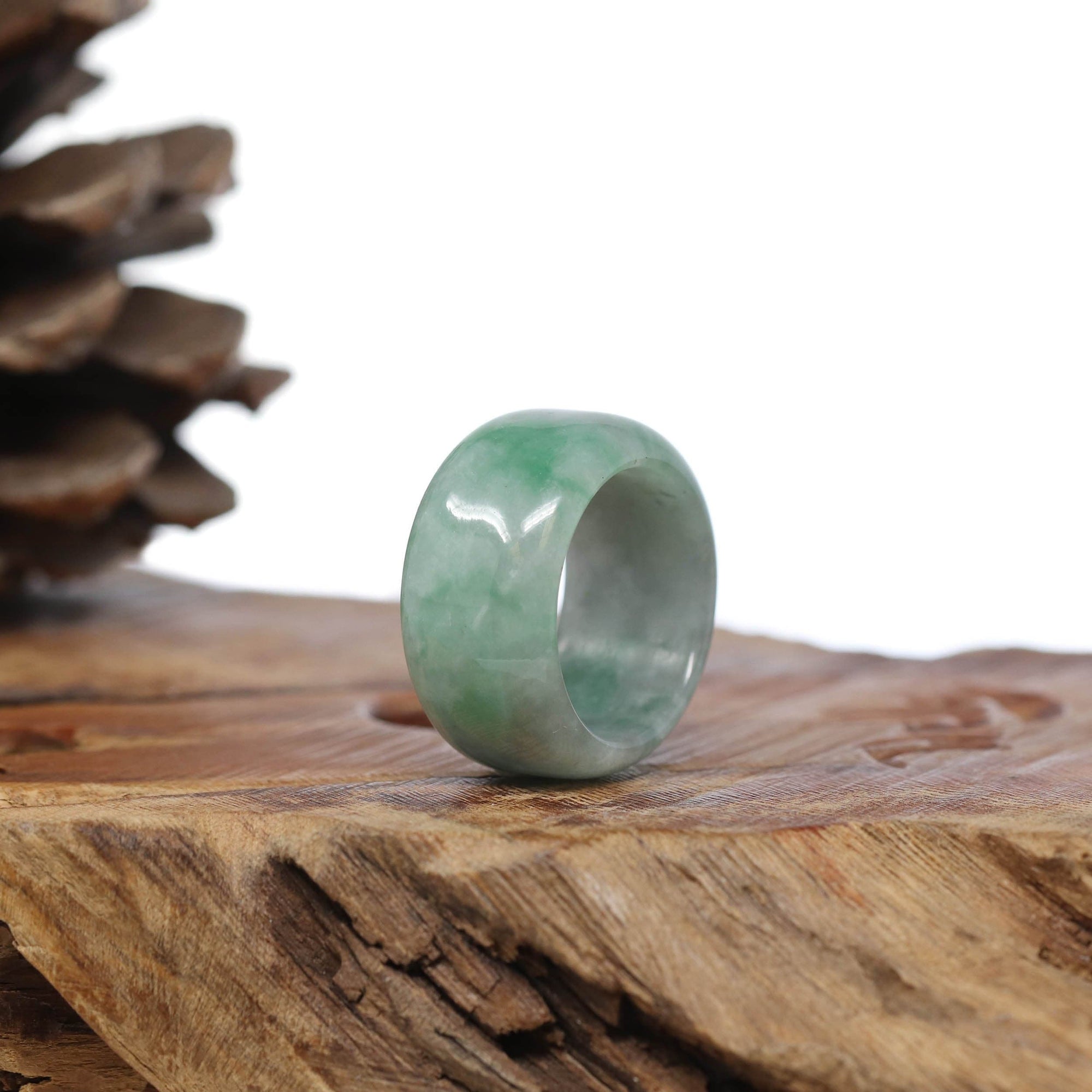 Baikalla Jewelry Jadeite Jade Bangle Bracelet Natural Burmese Green Jadeite Jade Bend Men&#39;s Ring