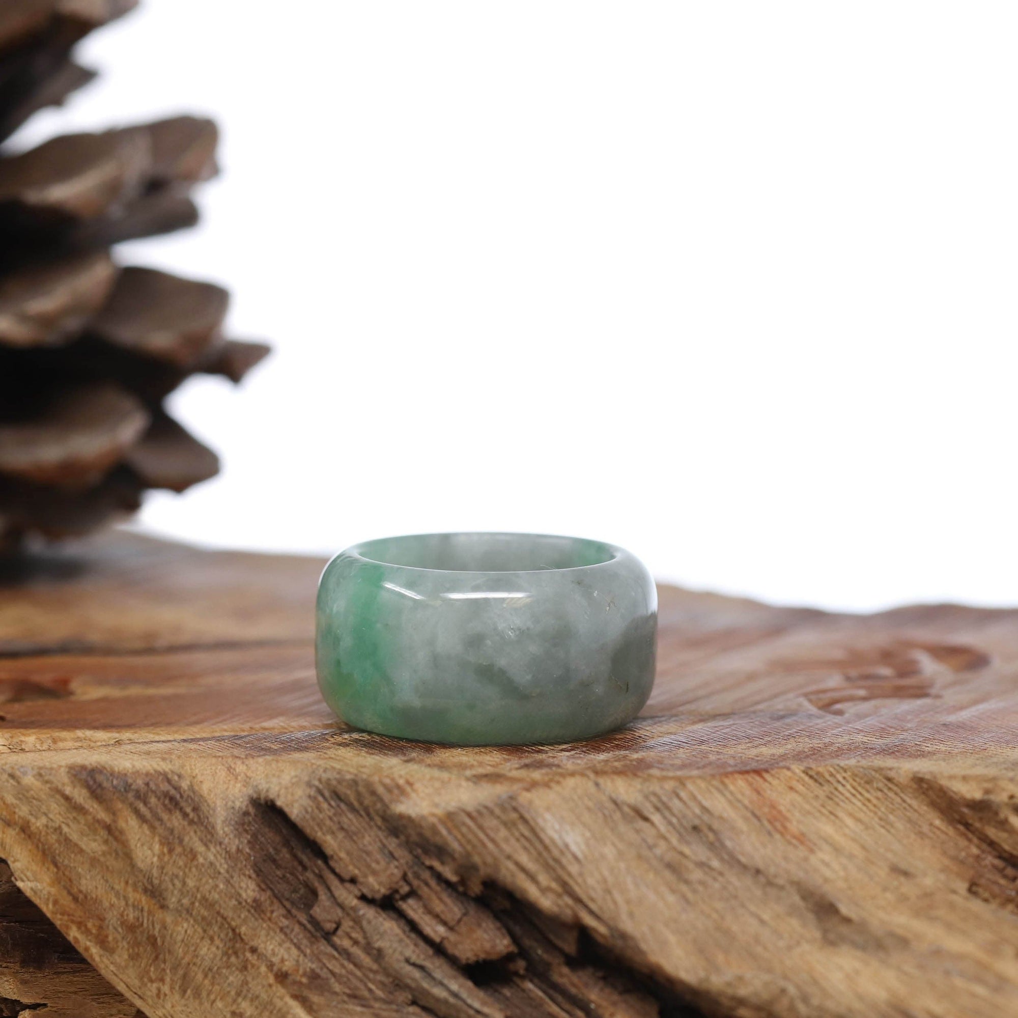 Baikalla Jewelry Jadeite Jade Bangle Bracelet Natural Burmese Green Jadeite Jade Bend Men's Ring