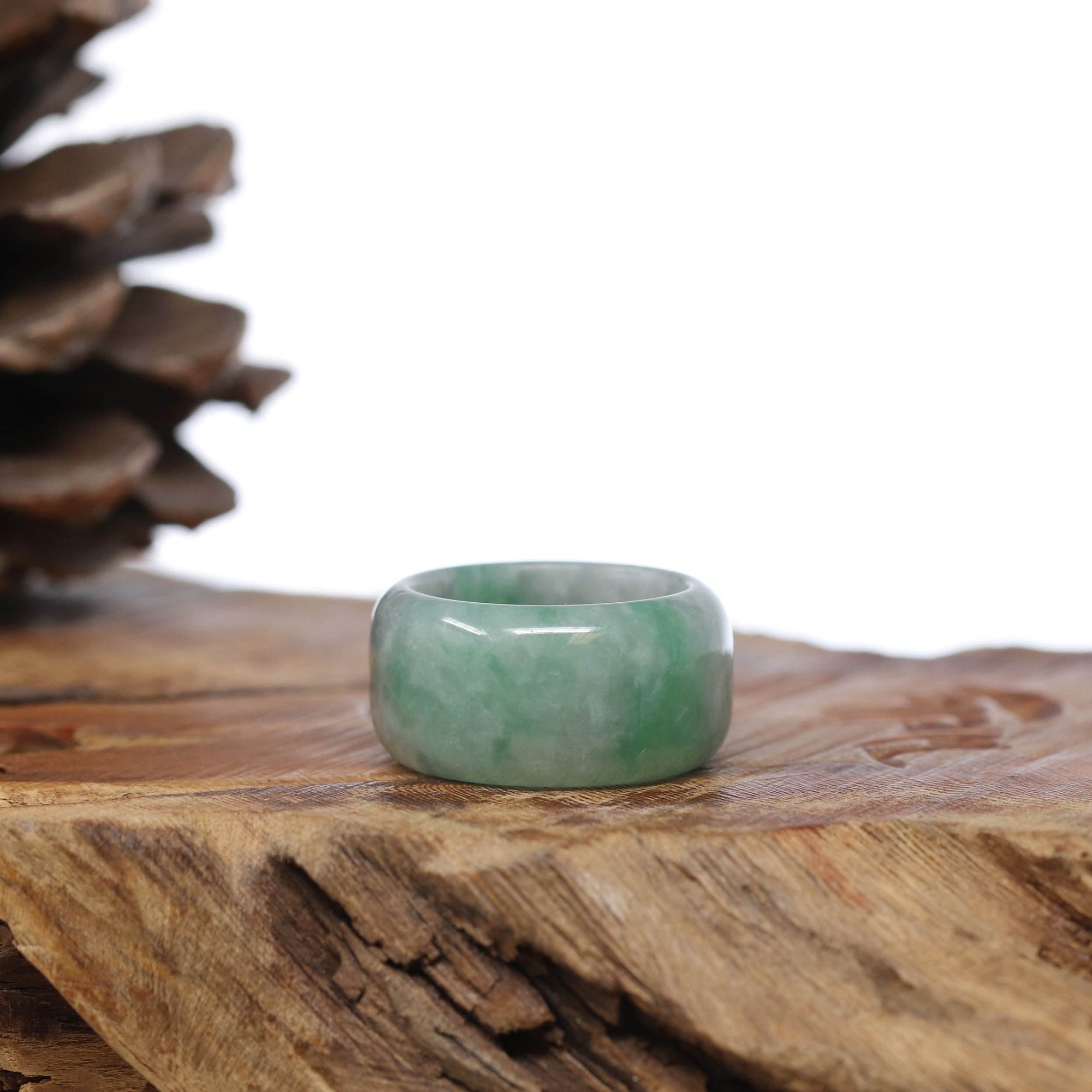 Baikalla Jewelry Jadeite Jade Bangle Bracelet Natural Burmese Green Jadeite Jade Bend Men&#39;s Ring