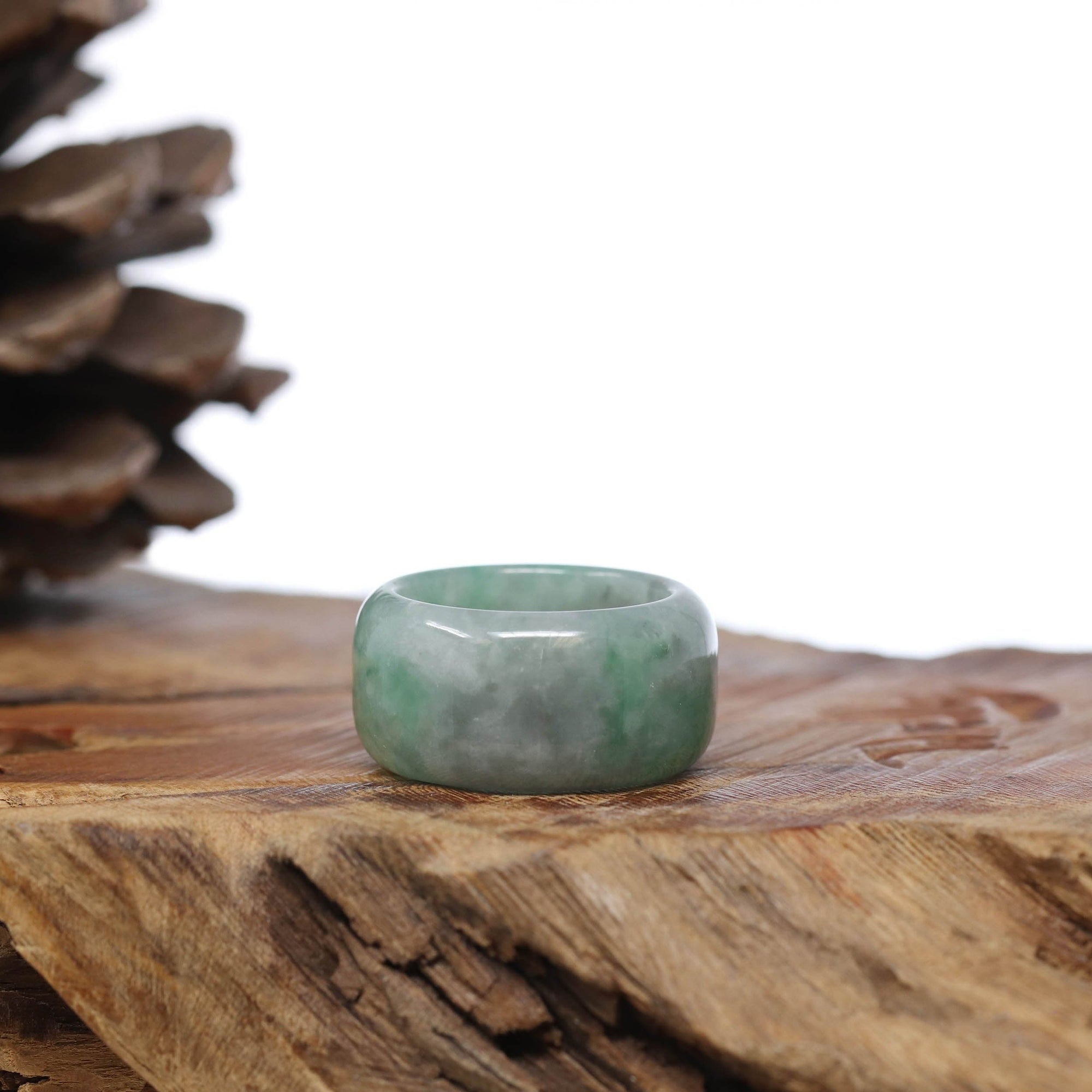 Baikalla Jewelry Jadeite Jade Bangle Bracelet Natural Burmese Green Jadeite Jade Bend Men's Ring