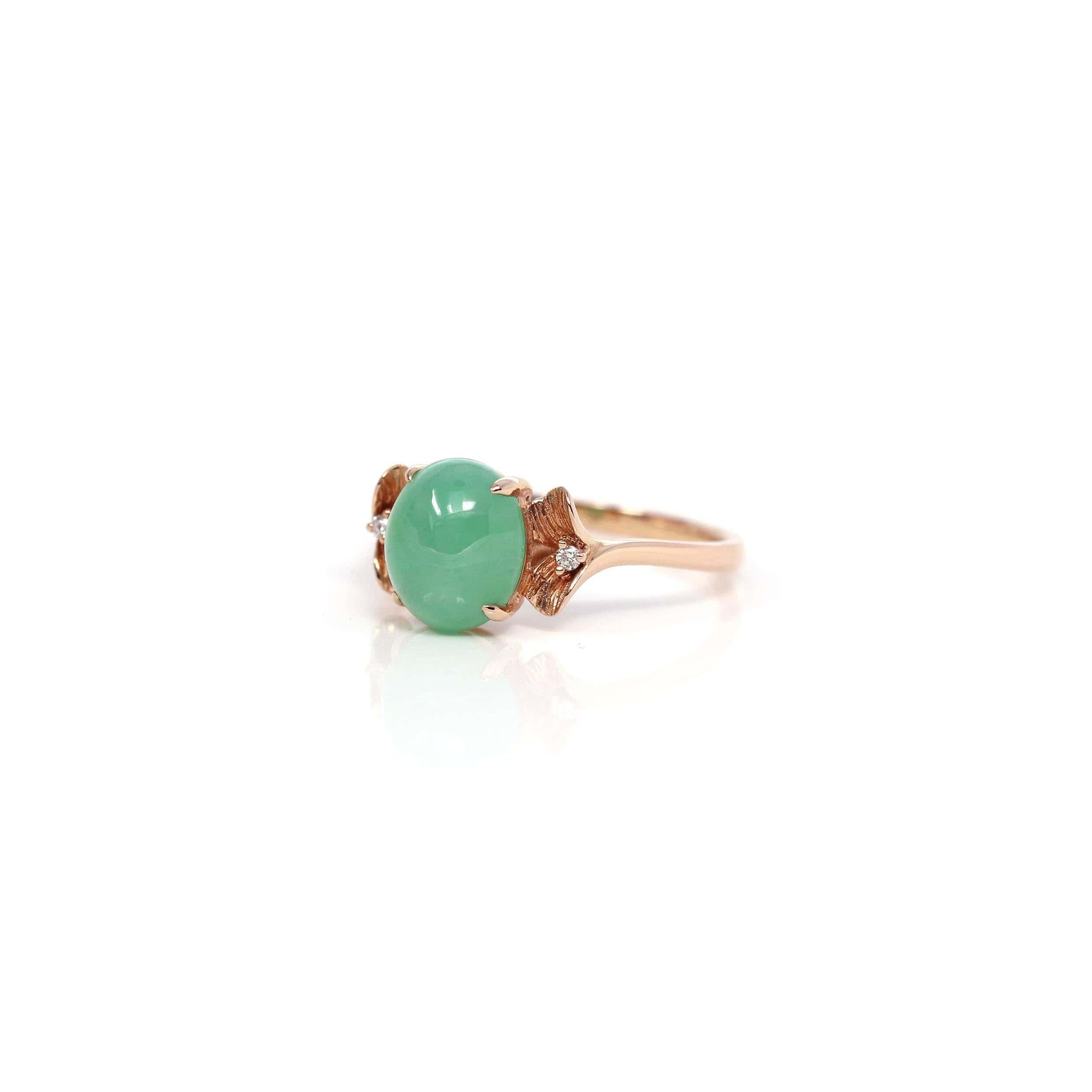 Baikalla Jewelry Jadeite Engagement Ring Baikalla™ "Aretha" 18k Rose Gold Natural Imperial Jadeite Morning Glory Engagement Ring