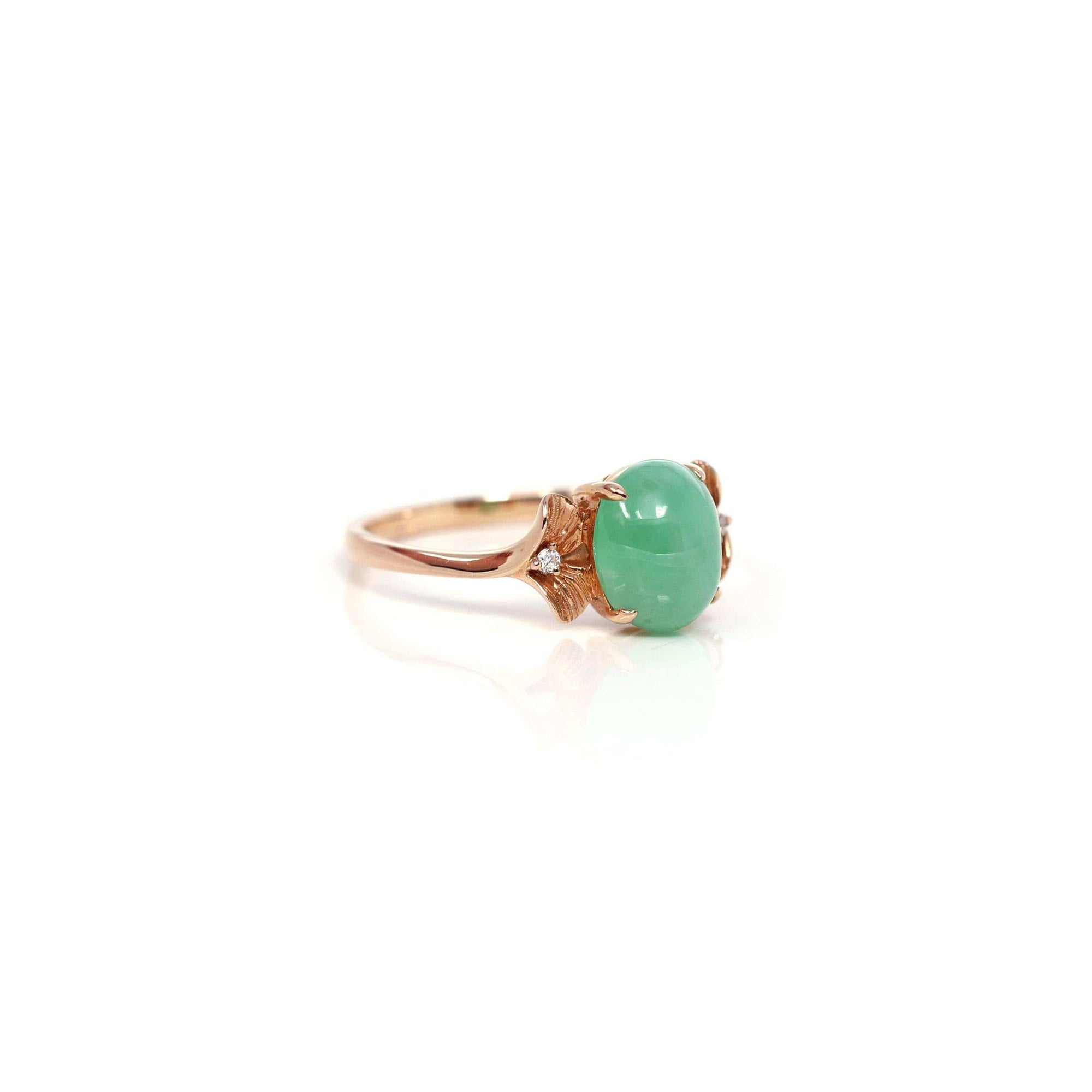 Baikalla Jewelry Jadeite Engagement Ring Baikalla™ &quot;Aretha&quot; 18k Rose Gold Natural Imperial Jadeite Morning Glory Engagement Ring