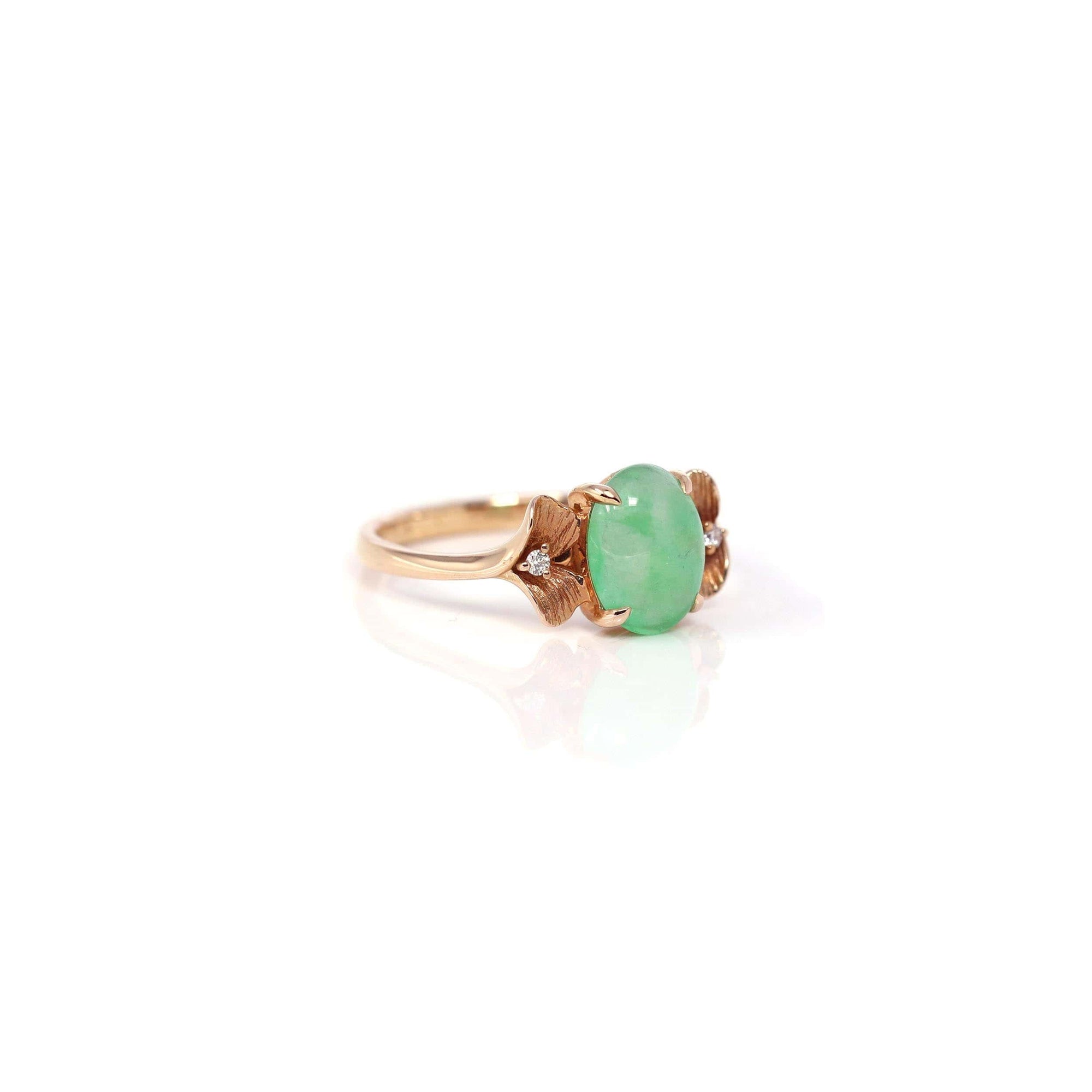 Baikalla Jewelry Jadeite Engagement Ring Baikalla™ &quot;Aretha&quot; 18k Rose Gold Natural Imperial Jadeite Morning Glory Engagement Ring