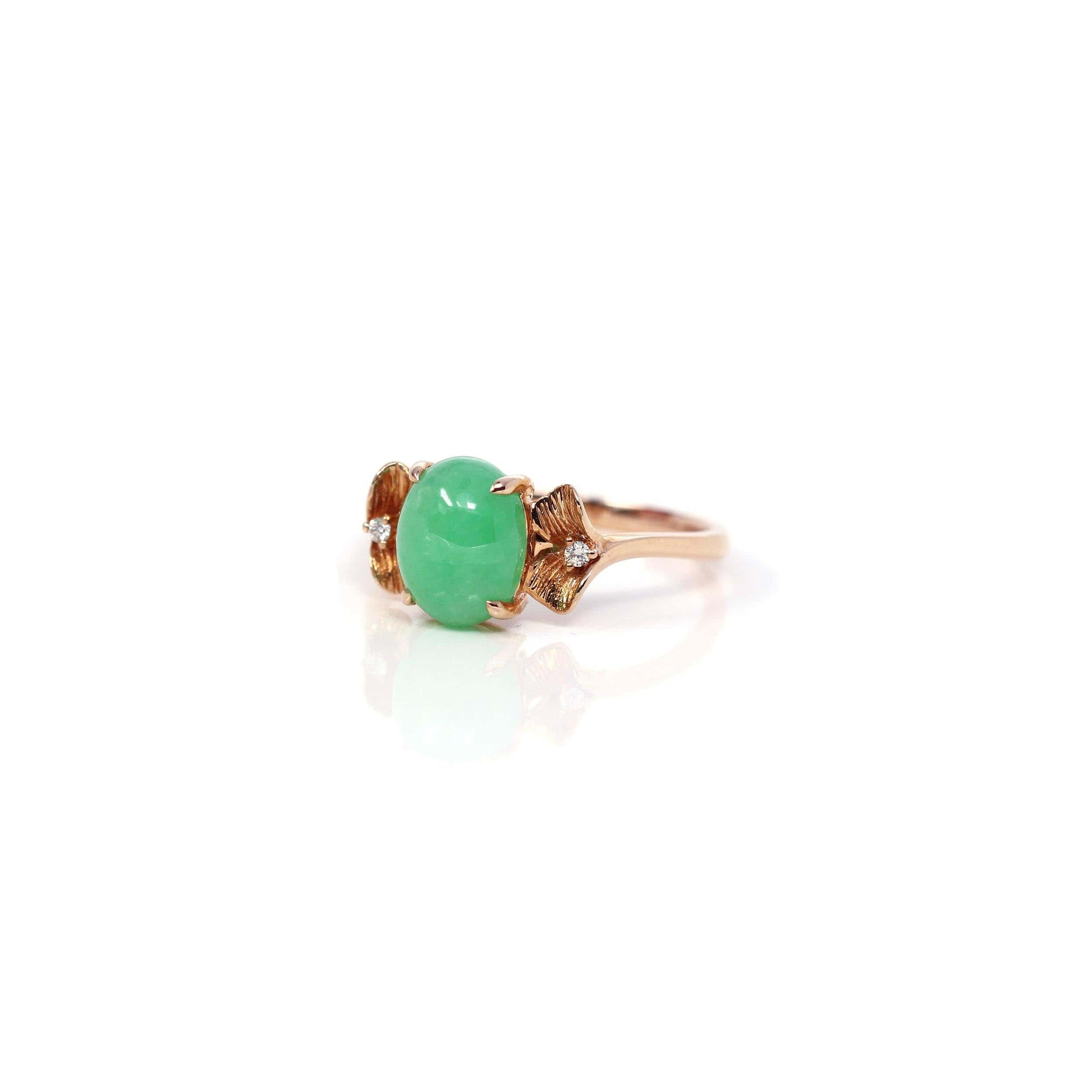 Baikalla Jewelry Jadeite Engagement Ring Baikalla™ "Aretha" 18k Rose Gold Natural Imperial Jadeite Morning Glory Engagement Ring