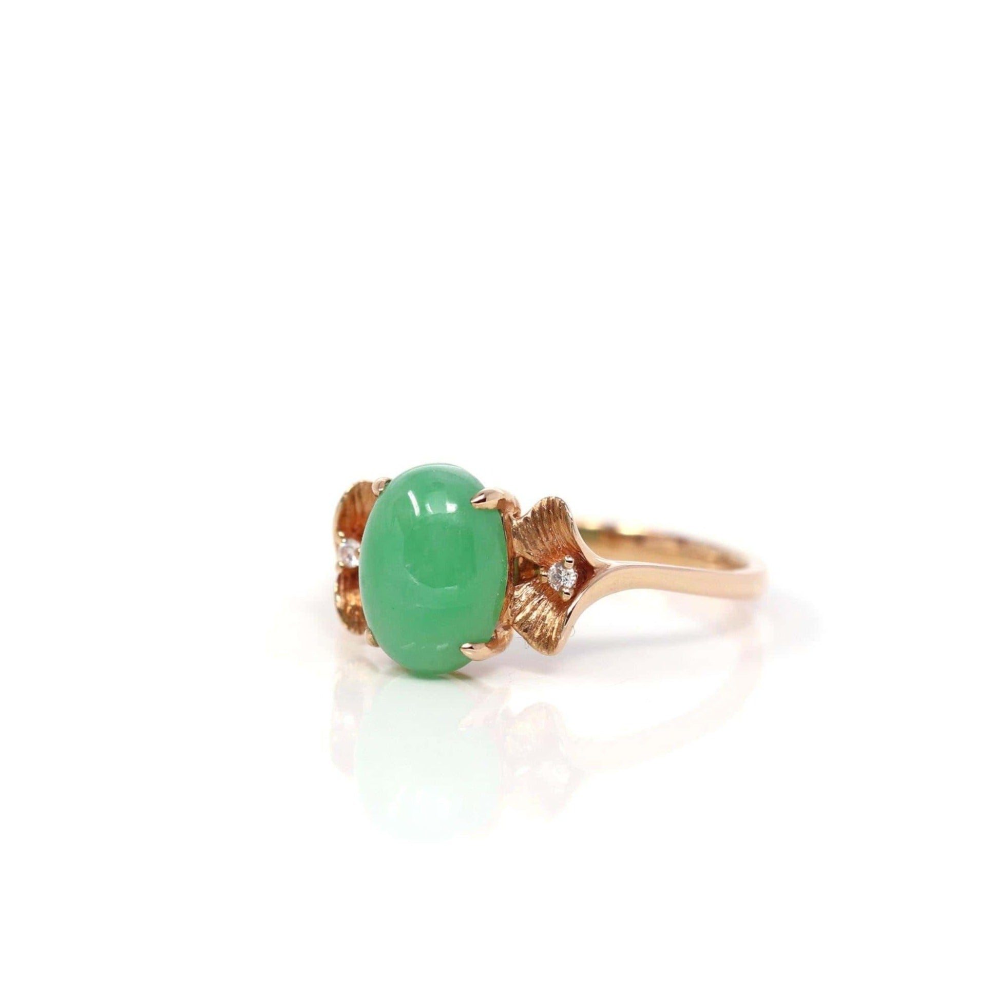 Baikalla Jewelry Jadeite Engagement Ring Baikalla™ &quot;Aretha&quot; 18k Rose Gold Natural Imperial Jadeite Morning Glory Engagement Ring