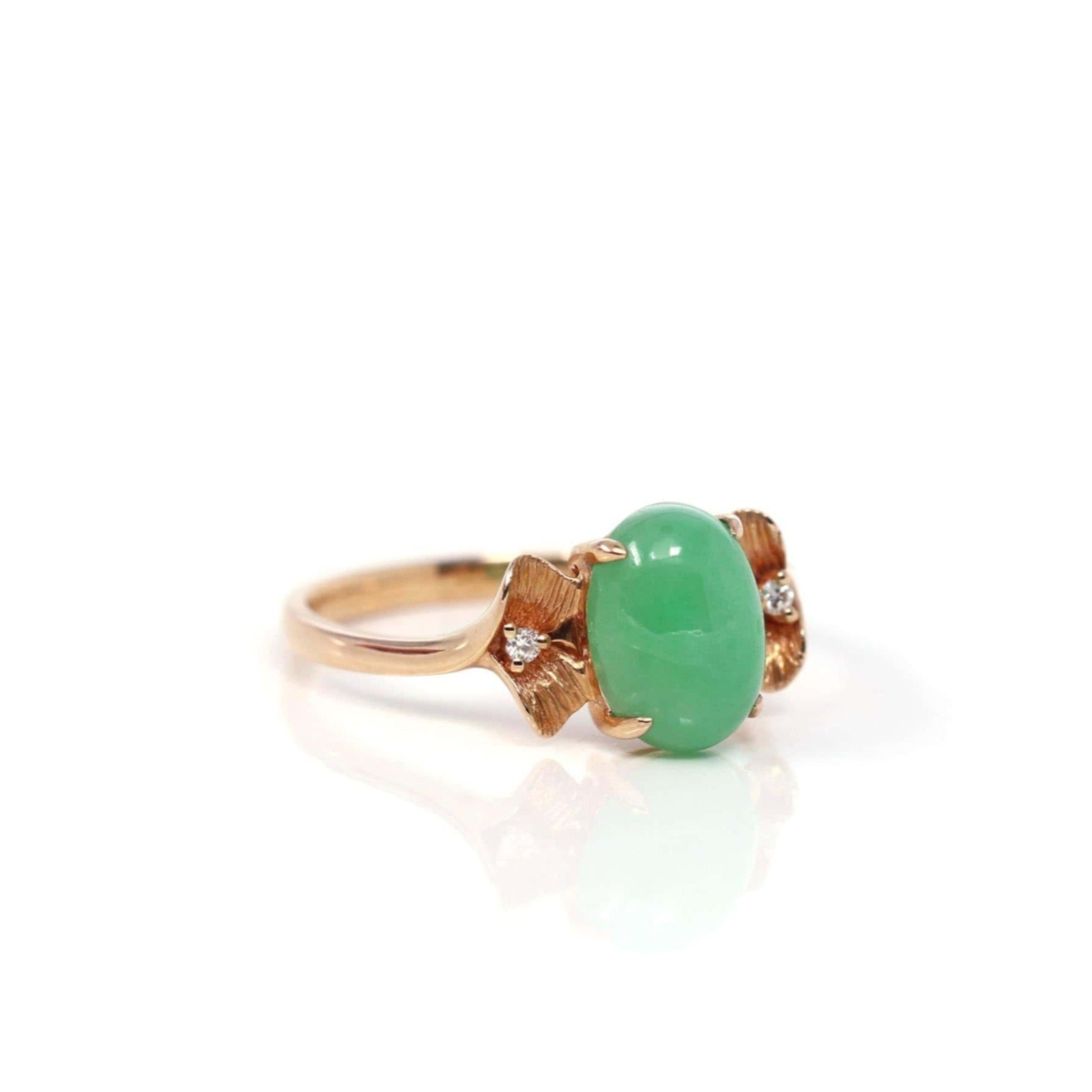 Baikalla Jewelry Jadeite Engagement Ring Baikalla™ "Aretha" 18k Rose Gold Natural Imperial Jadeite Morning Glory Engagement Ring