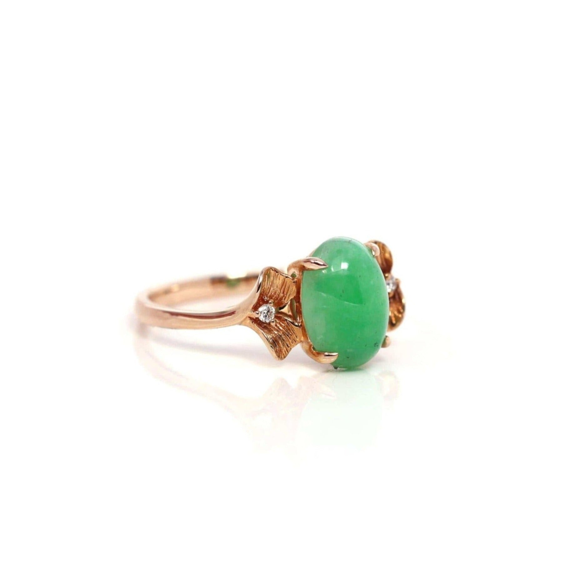 Baikalla Jewelry Jadeite Engagement Ring Baikalla™ "Aretha" 18k Rose Gold Natural Imperial Jadeite Morning Glory Engagement Ring