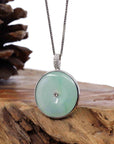 Baikalla Jewelry Gold Jadeite Jade Pendant Necklace 18K White Gold "Good Luck Button" Necklace Ice Green Jadeite Jade Pendant Necklace