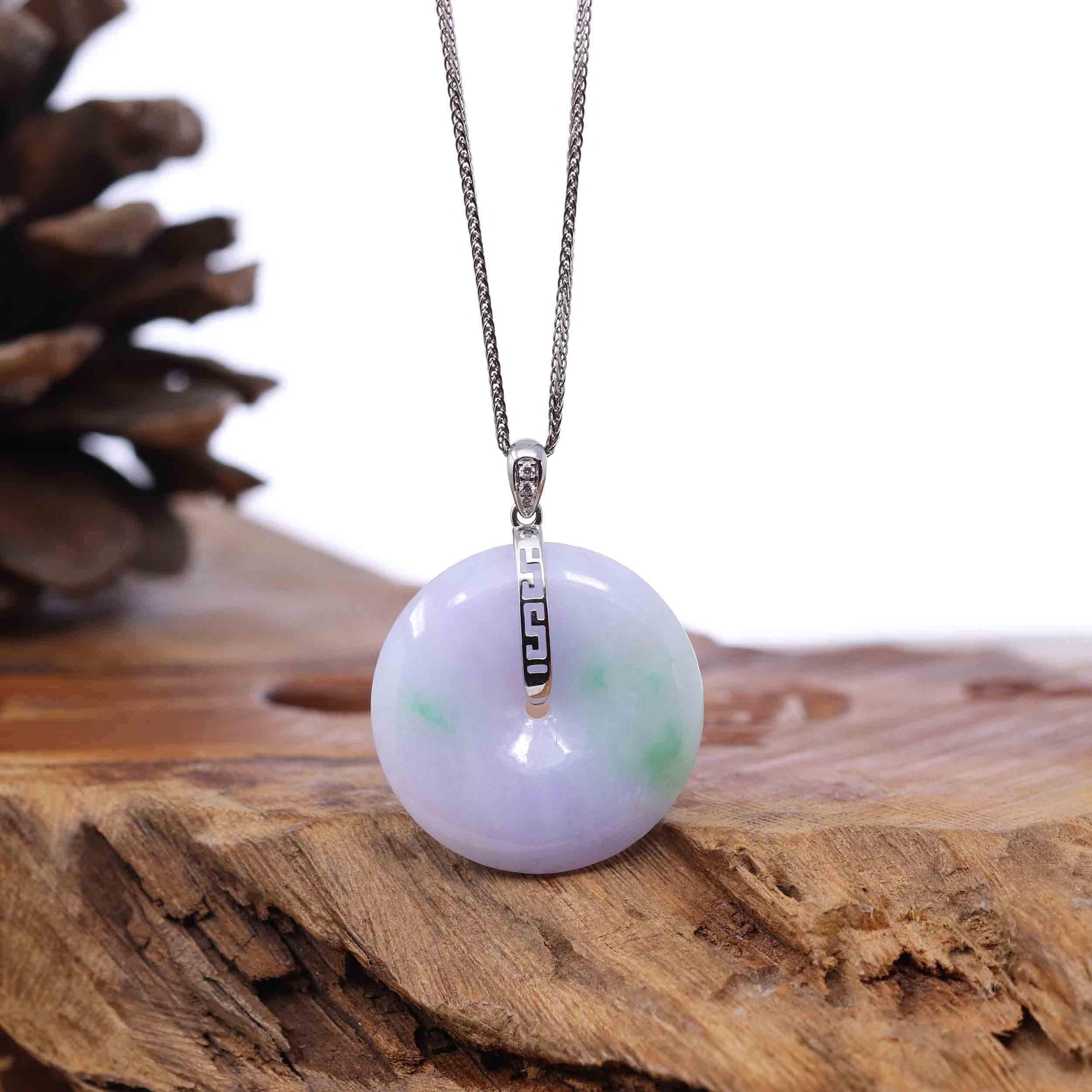 Baikalla Jewelry Gold Jadeite Jade Pendant Necklace Pendant Only "Good Luck Button" Lavender Jadeite Jade Lucky KouKou Pendant With 14K White Gold Bail