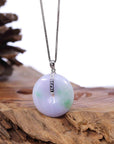 Baikalla Jewelry Gold Jadeite Jade Pendant Necklace "Good Luck Button" Lavender Jadeite Jade Lucky KouKou Pendant With 14K White Gold Bail