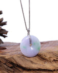 Baikalla Jewelry Gold Jadeite Jade Pendant Necklace "Good Luck Button" Lavender Jadeite Jade Lucky KouKou Pendant With 14K White Gold Bail