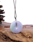 Baikalla Jewelry Gold Jadeite Jade Pendant Necklace "Good Luck Button" Lavender Jadeite Jade Lucky KouKou Pendant With 14K White Gold Bail